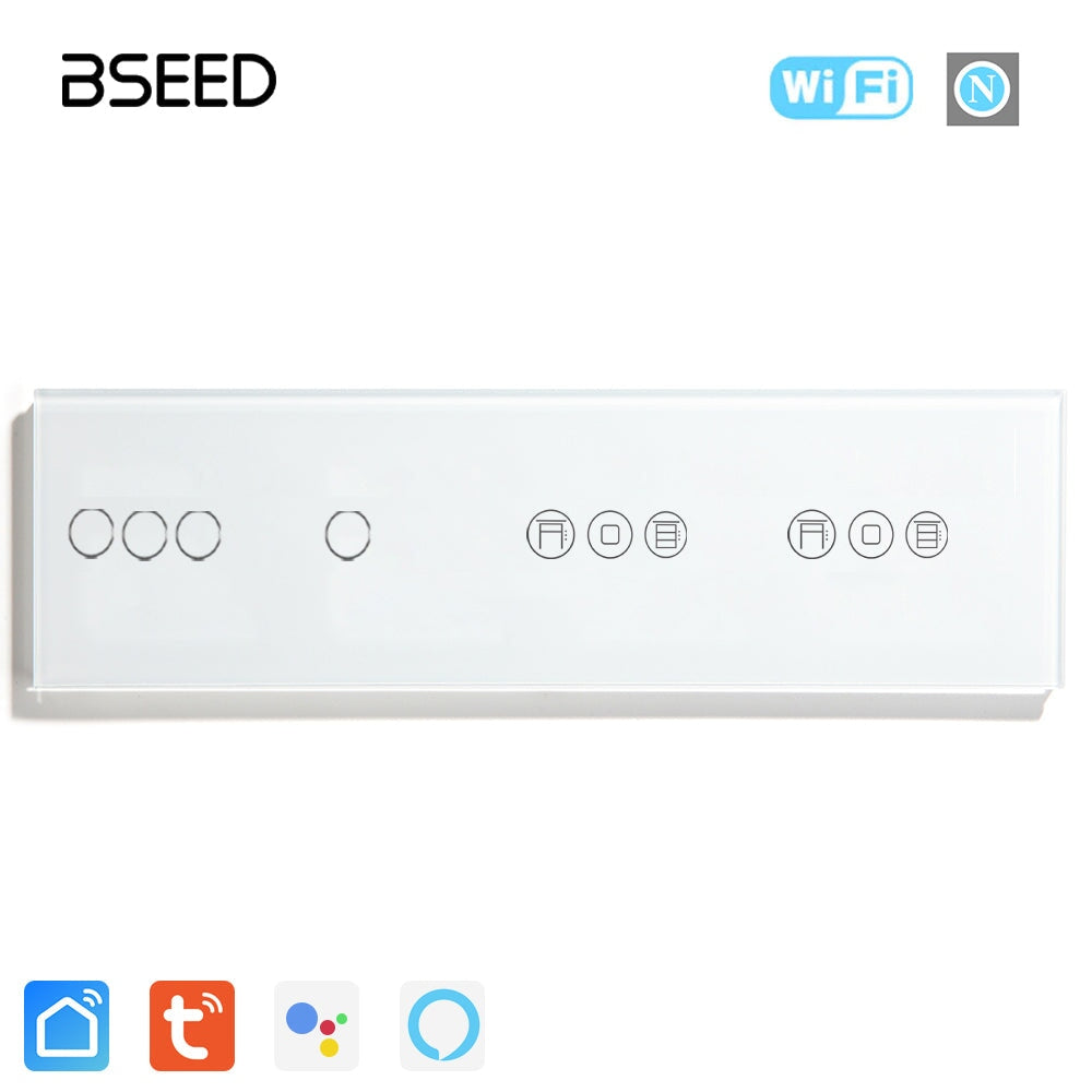 BSEED Double 1/2/3 Gang WiFi Switch With Double Roller Shutter Switch 299mm Light Switches Bseedswitch White 3Gang +1Gang+Double Shutter Switch 