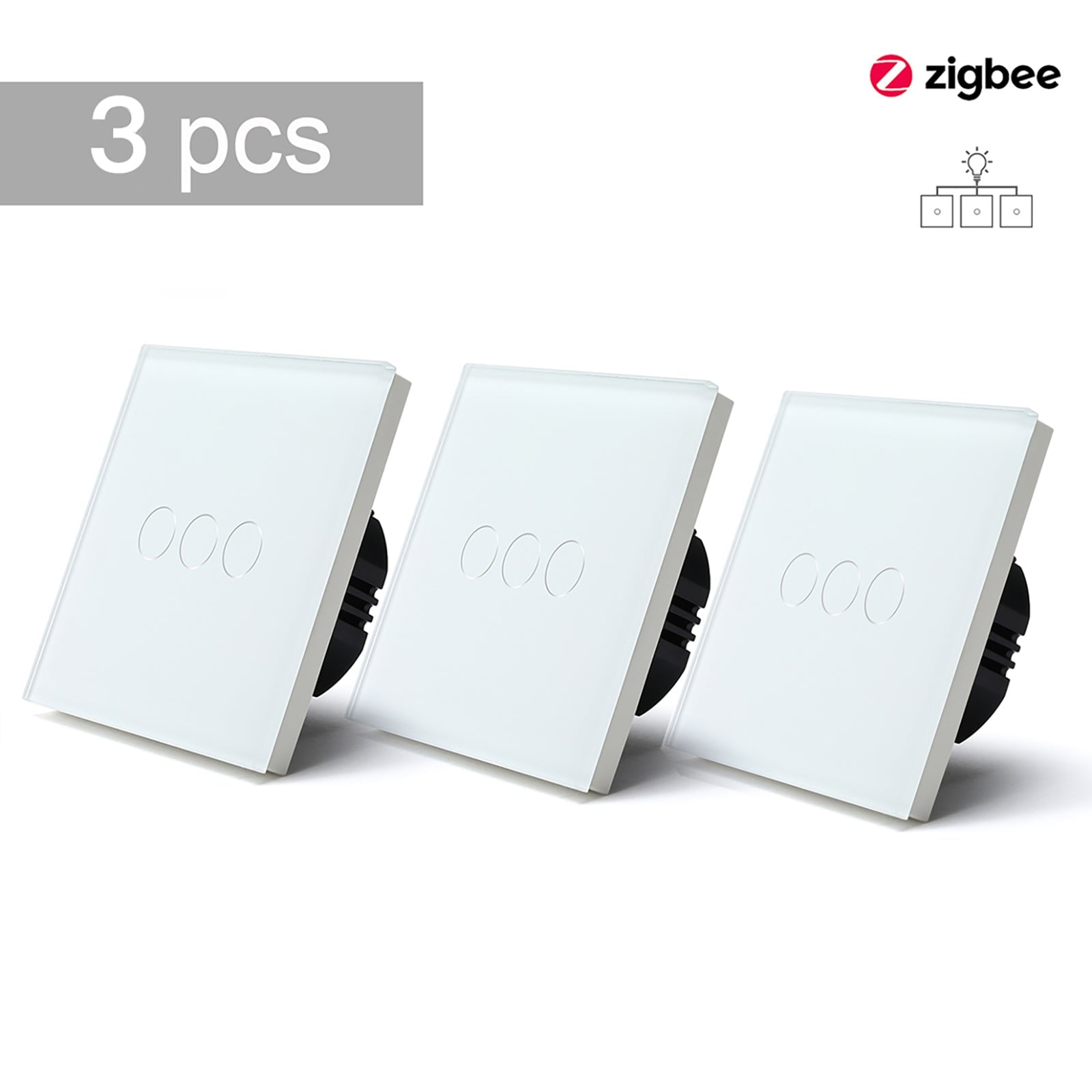BSEED Zigbee Single Live Line Switch 1/2/3 Gang 1/2/3 Way Wall Smart Light Switch Single Live Line 1/2/3 pack Light Switches Bseedswitch White 3Gang 3 Pcs/Pack