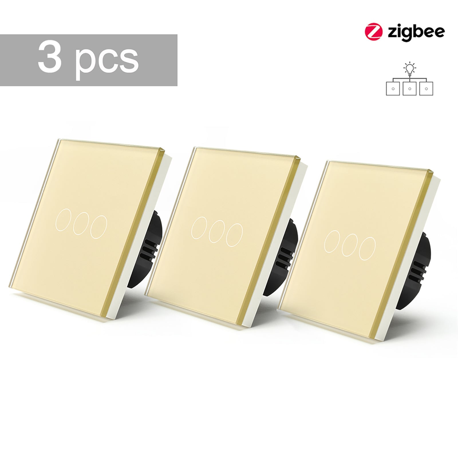 BSEED Zigbee Single Live Line Switch 1/2/3 Gang 1/2/3 Way Wall Smart Light Switch Single Live Line 1/2/3 pack Light Switches Bseedswitch Golden 3Gang 3 Pcs/Pack