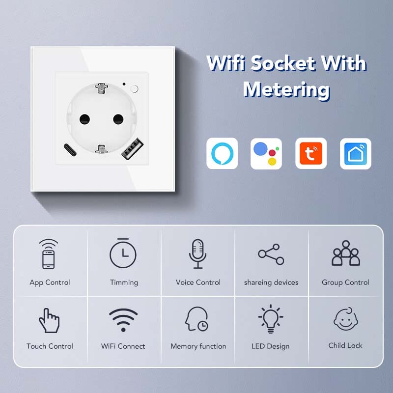 BSEED EU Wifi sockets Type-C t With USB With Energy Monitoring socket Bseedswitch 