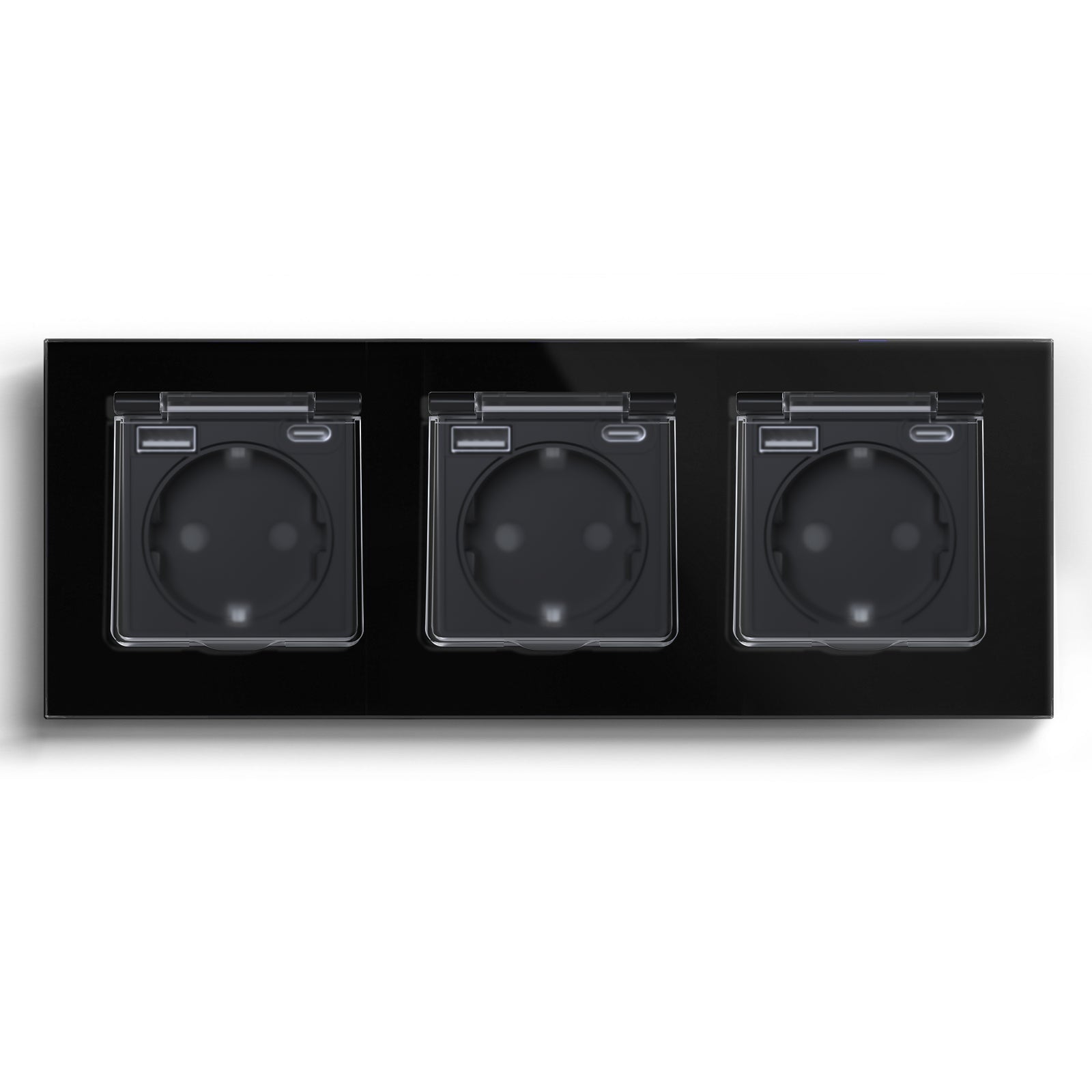 Eu socket with USB&Cover Glass Panel Power Outlets & Sockets Bseedswitch Black Triple 