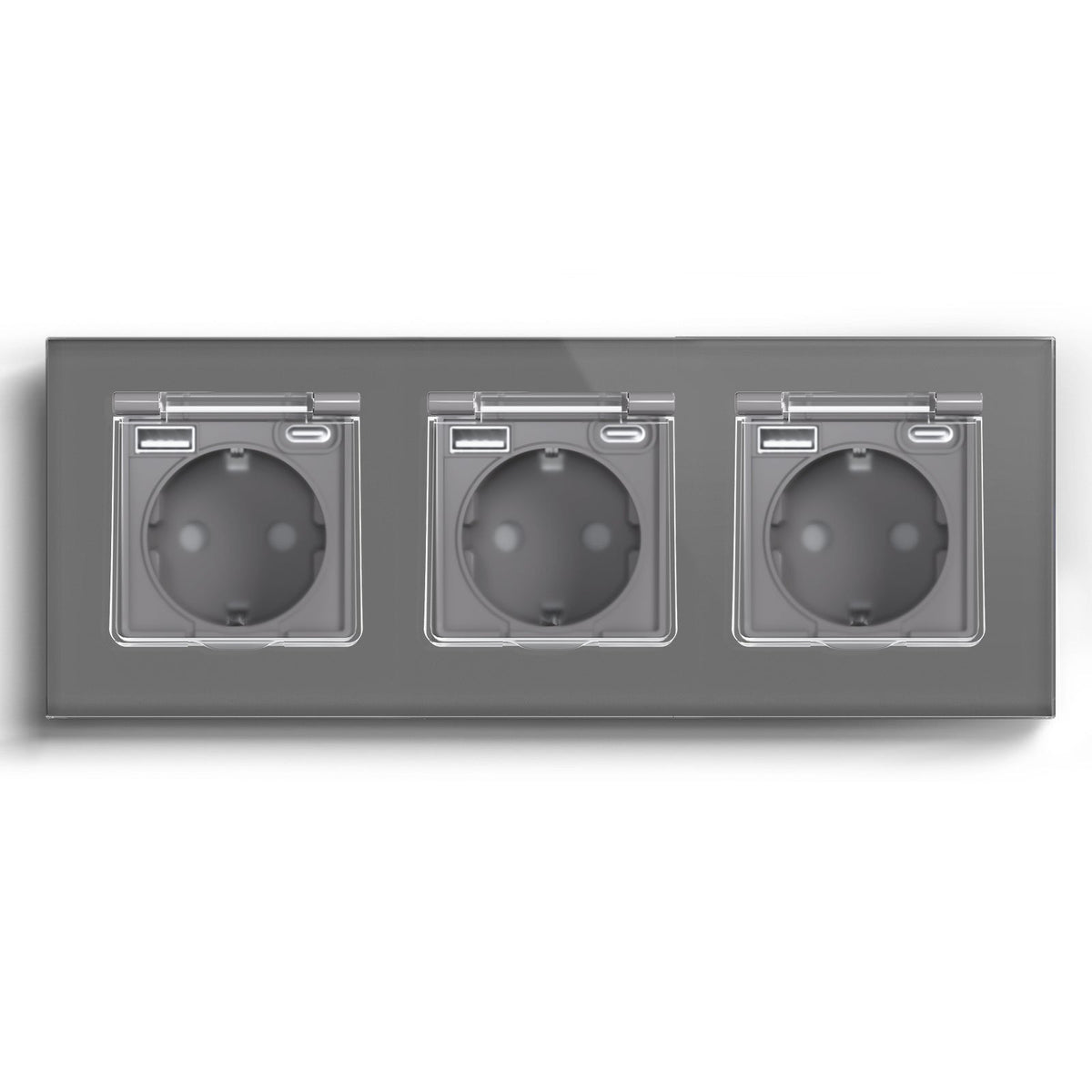 Eu socket with USB&Cover Glass Panel Power Outlets & Sockets Bseedswitch Grey Triple 