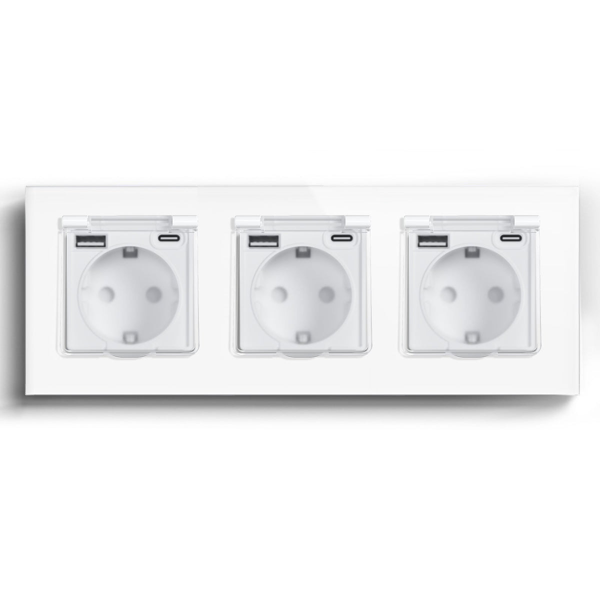 Eu socket with USB&Cover Glass Panel Power Outlets & Sockets Bseedswitch White Triple 