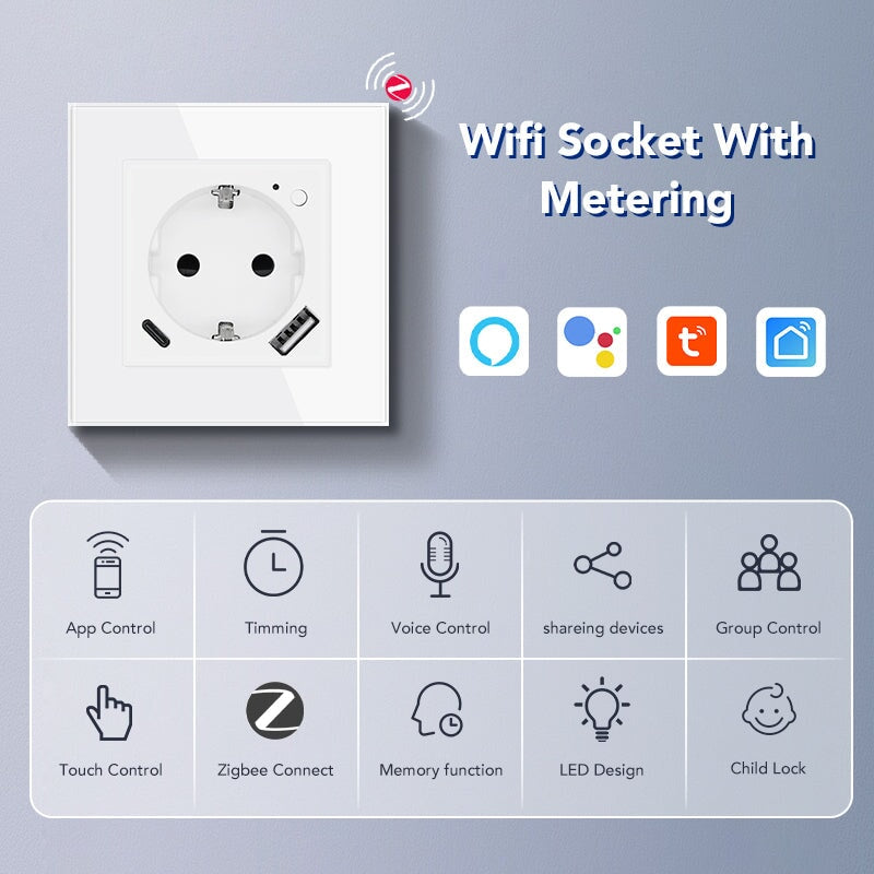 BSEED ZigBee EU Wall Sockets Type-C With USB With Energy Monitoring socket Bseedswitch 