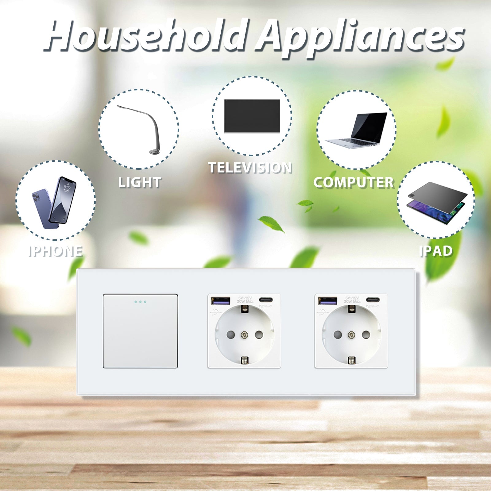 BSEED 1/2/3 Gang 1/2 Way Light Switch With Normal Eu Socket With fast charge USB-c Power Outlets & Sockets Bseedswitch 