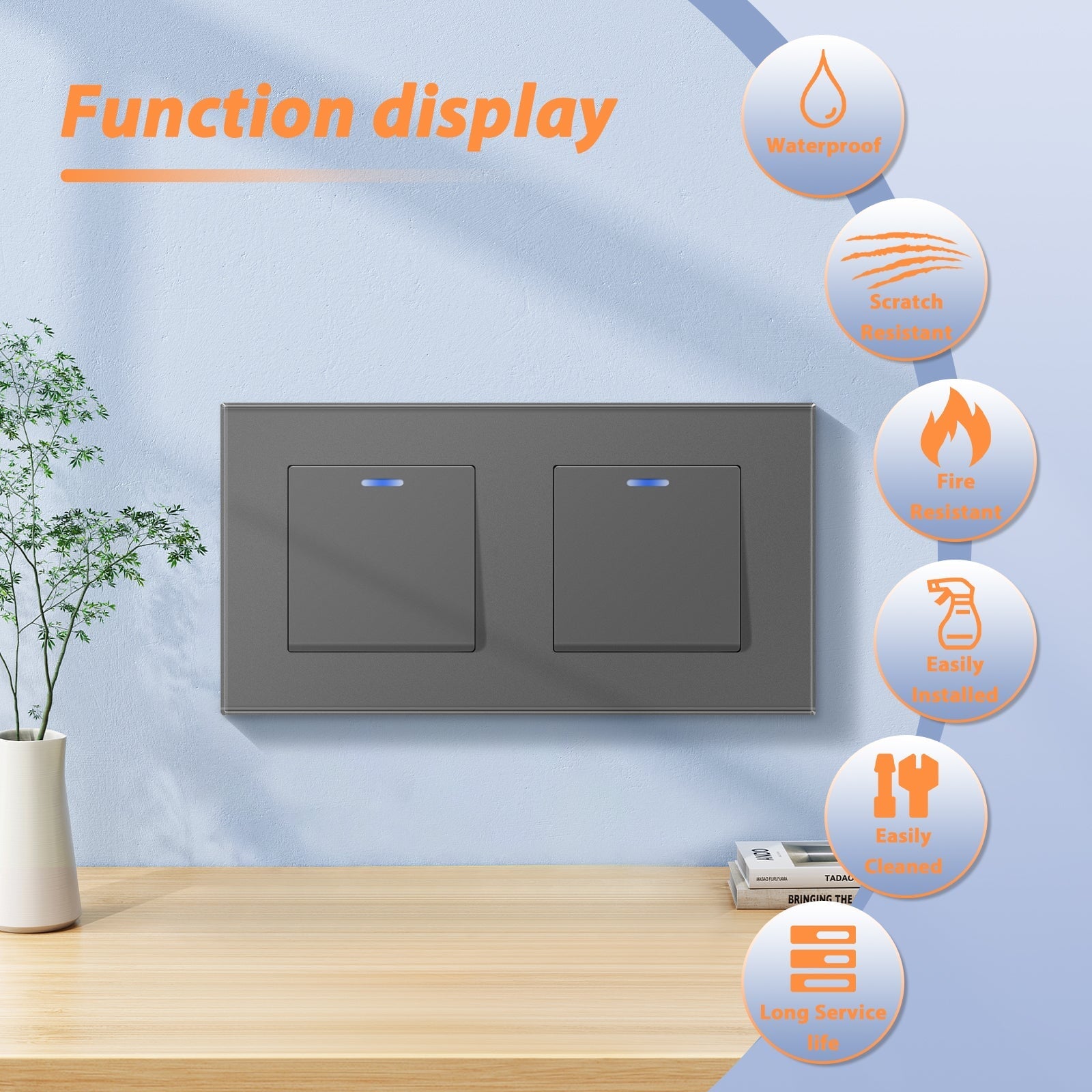 Bseed Double Button Light Switch with clamping Glass Panel White switch with LED Light Switches Bseedswitch 