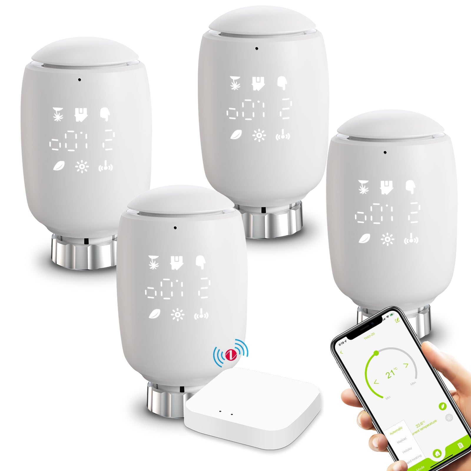 BSEED Zigbee Temperature Controller Intelligent Radiator Compatible Thermostats Bseedswitch 4 Pcs/Pack Thermostat +zigbee gateway hub 