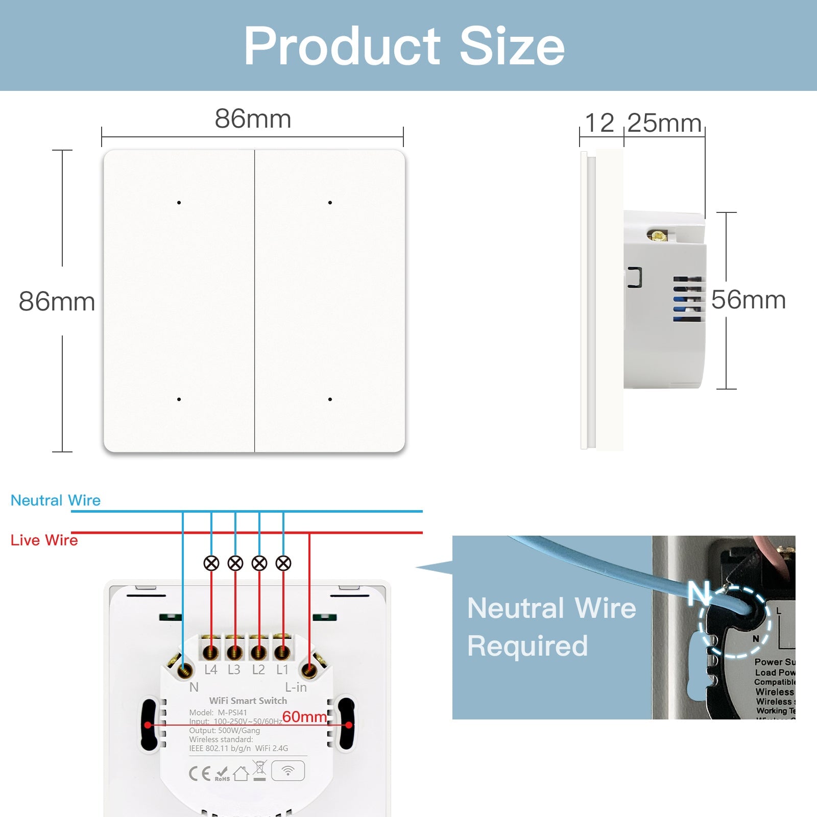 BSEED WiFi Automatic Rebound Smart Wall Light Switches Neutral Switch Bseedswitch 