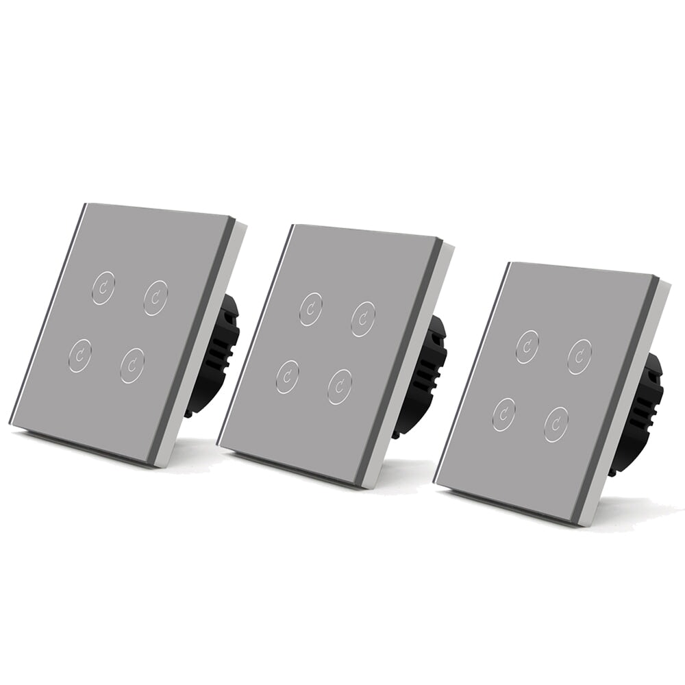 BSEED Wifi 4Gang 1/2/3 way Smart Switches Light Touch Switch Wireless Wifi Wall Switch Support Tuya Google Smart Life Light Switches Bseedswitch Grey 3Pcs/Pack 
