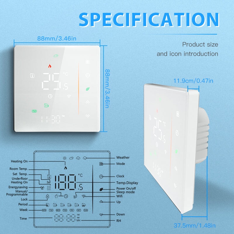 BSEED WiFi Touch LED integrated Screen Floor Heating Room Thermostat Controller Thermostats Bseedswitch 