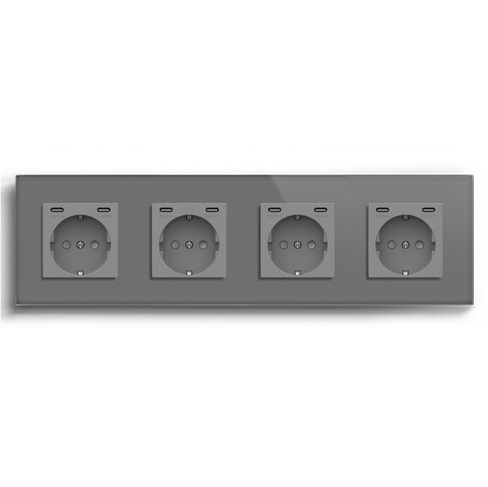 BSEED EU sockets with Double 2.1A Type-C Interface Outlet Wall Socket With Waterproof Power Outlets & Sockets Bseedswitch Grey Quadruple 