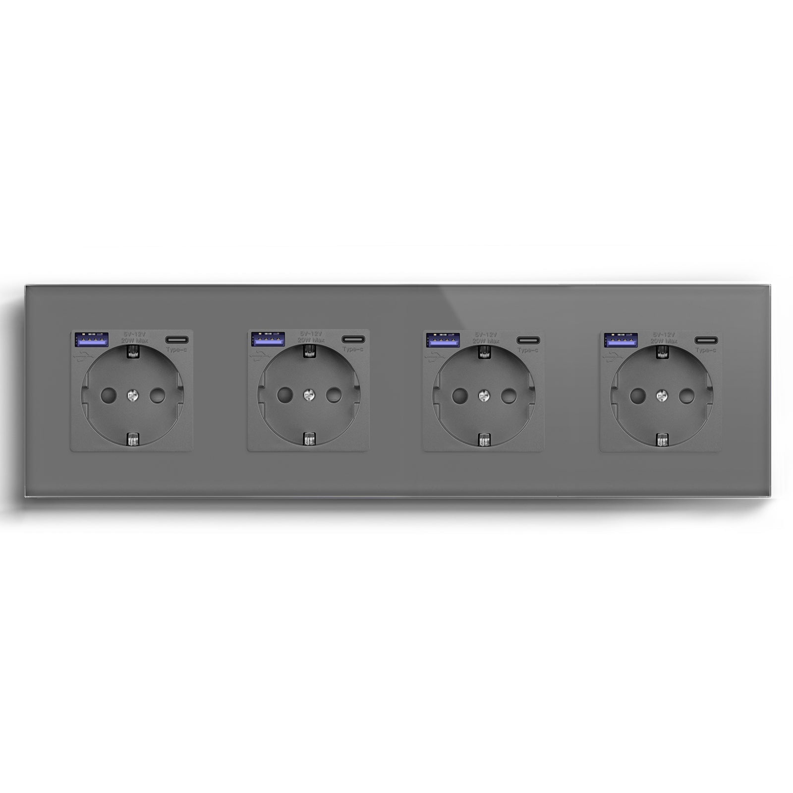 BSEED EU sockets with 20W PD Fast Charge Type-C Interface Outlet Wall Socket Power Outlets & Sockets Bseedswitch Grey Quadruple 