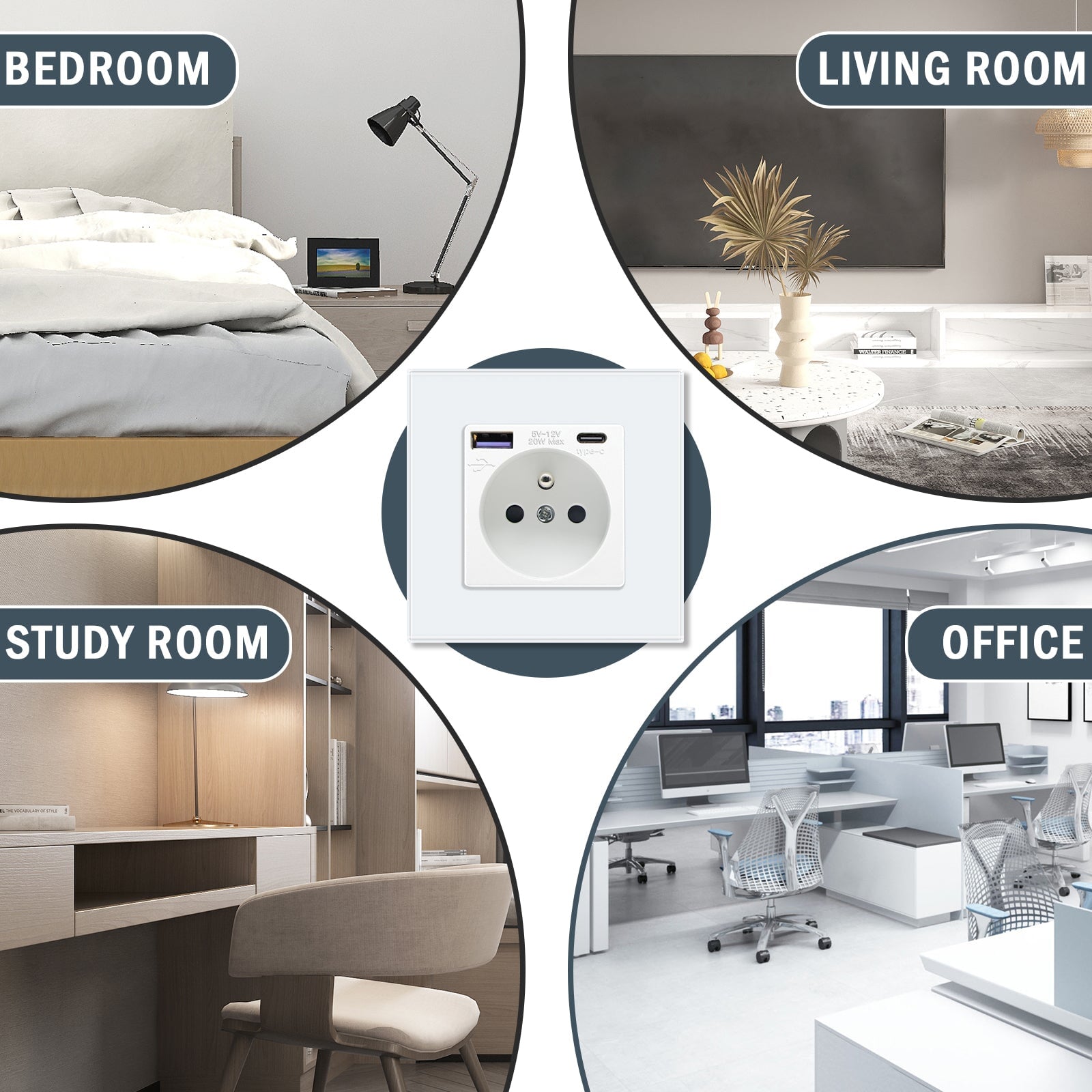 BSEED FR sockets with 20W PD Fast Charge Type-C Interface Outlet Wall Socket Power Outlets & Sockets Bseedswitch 