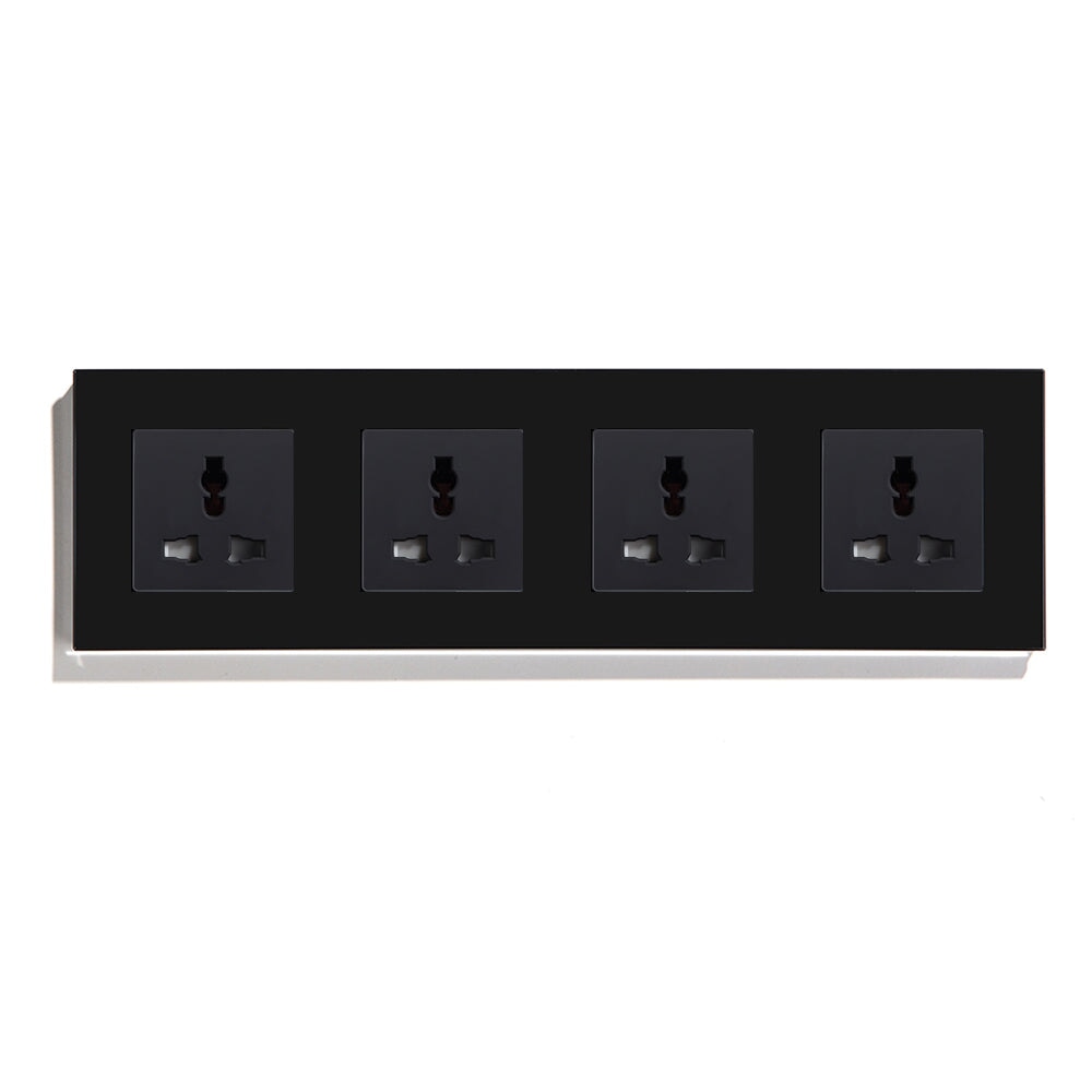 BSEED MF Wall Sockets Power Outlets Glass Panel 13A Power Outlets & Sockets Bseedswitch Black Quadruple 