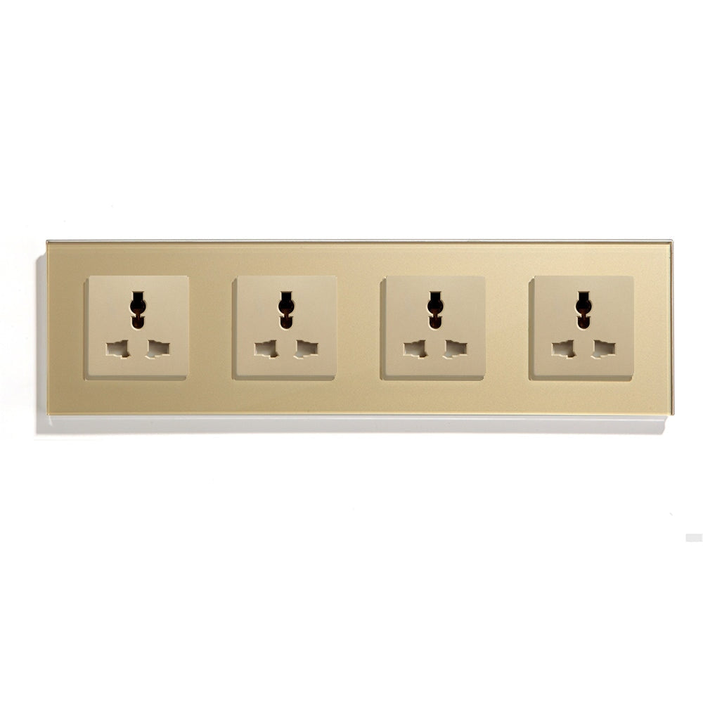 BSEED MF Wall Sockets Power Outlets Glass Panel 13A Power Outlets & Sockets Bseedswitch Golden Quadruple 