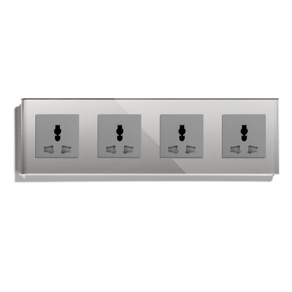 BSEED MF Wall Sockets Power Outlets Glass Panel 13A Power Outlets & Sockets Bseedswitch Grey Quadruple 