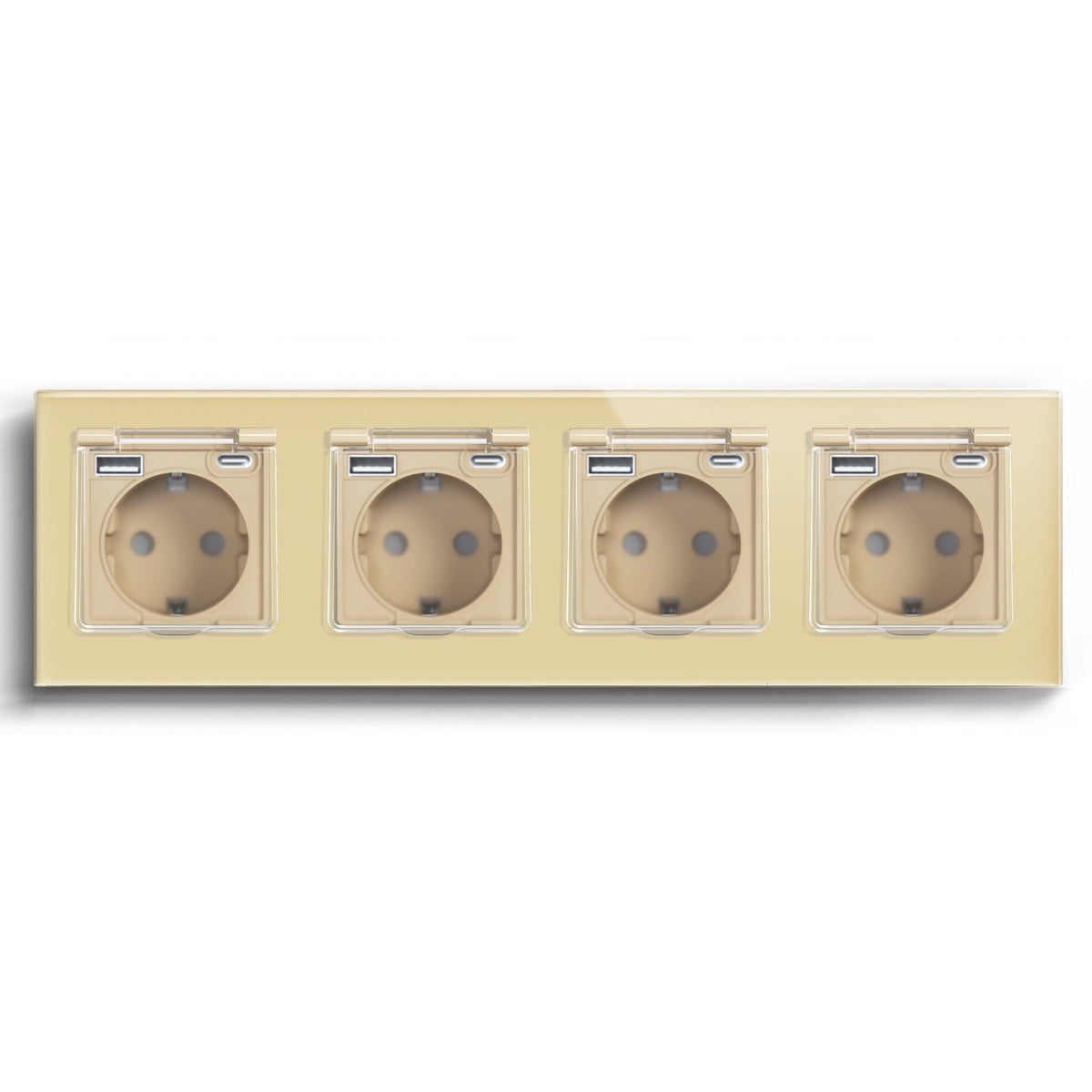 Eu socket with USB&Cover Glass Panel Power Outlets & Sockets Bseedswitch Gold Quadruple 