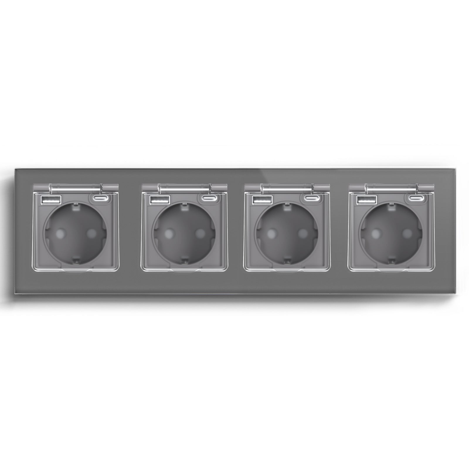 Eu socket with USB&Cover Glass Panel Power Outlets & Sockets Bseedswitch Grey Quadruple 