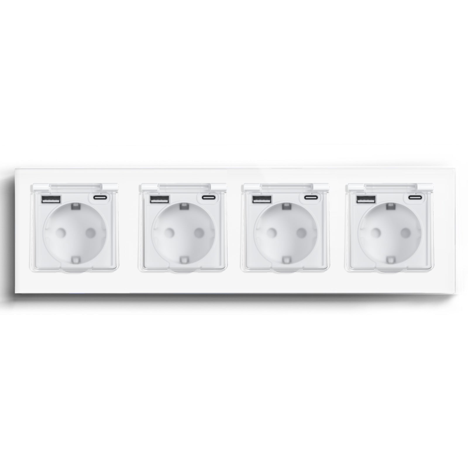 Eu socket with USB&Cover Glass Panel Power Outlets & Sockets Bseedswitch White Quadruple 