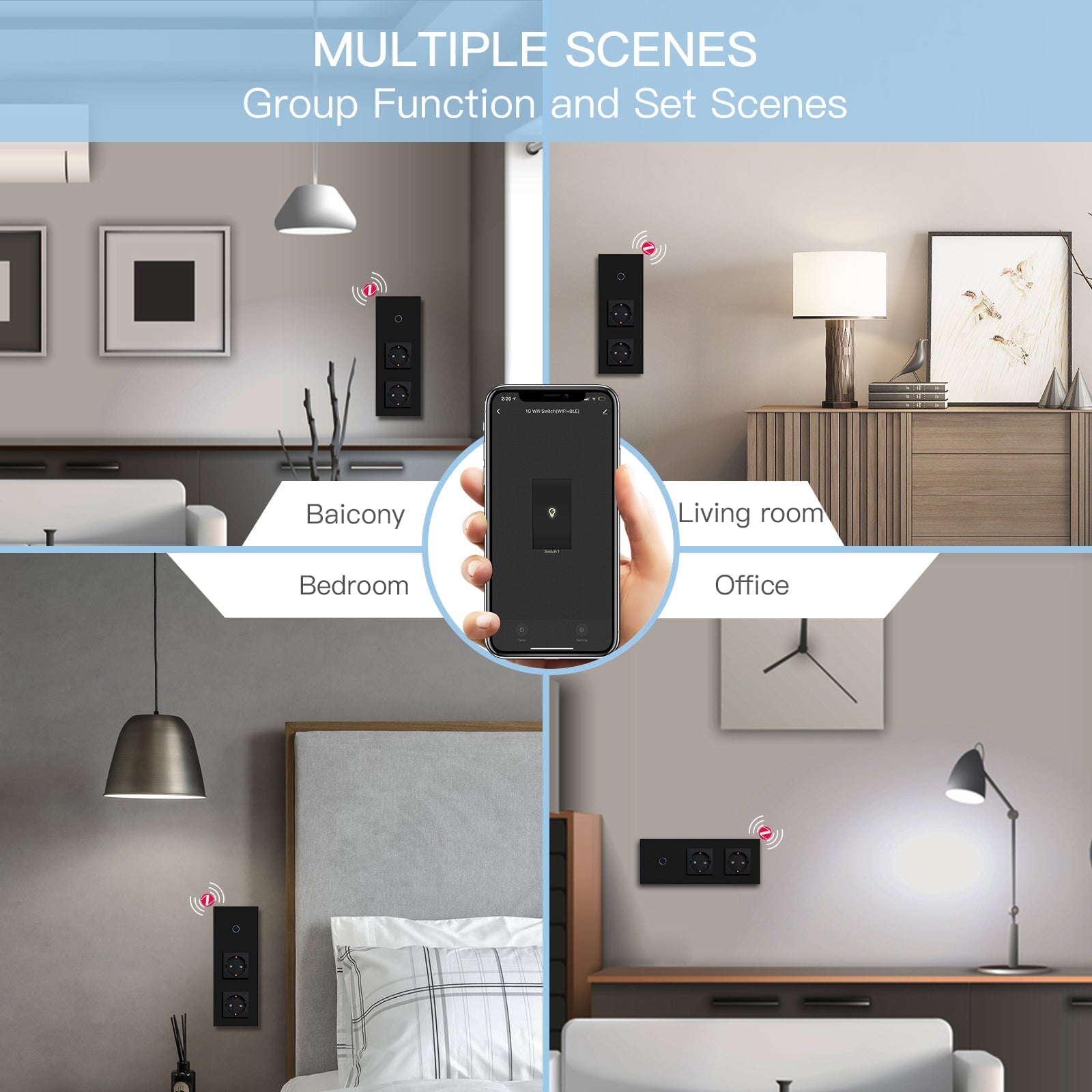 Bseed Zigbee Touch 1/2/3 Gang NO Neutral line Light Switches With Double EU Socket with USB-C Light Switches Bseedswitch 