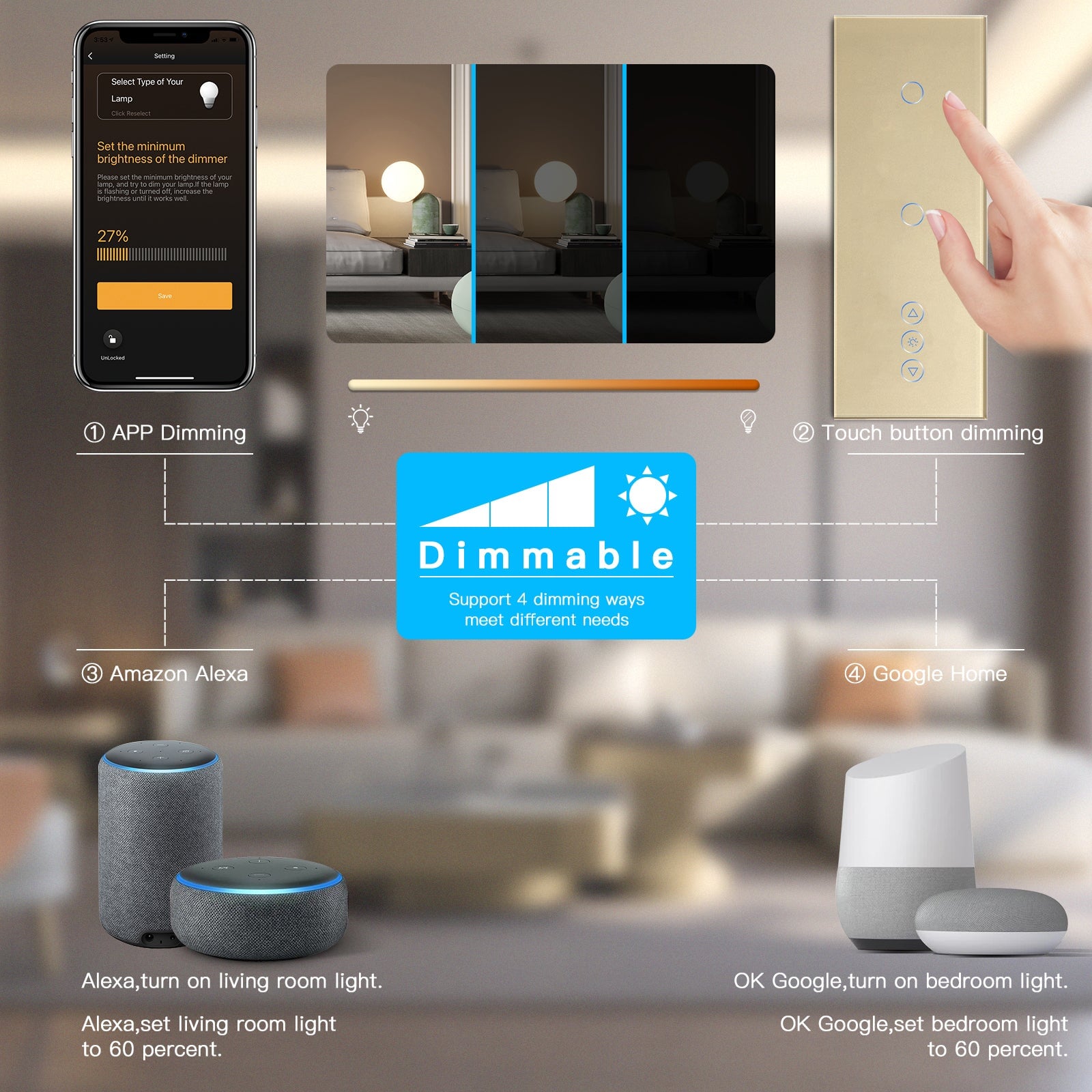 BSEED Double 1Gang zigbee Switch With zigbee dimmer Switch 228mm 照明开关 Bseedswitch 