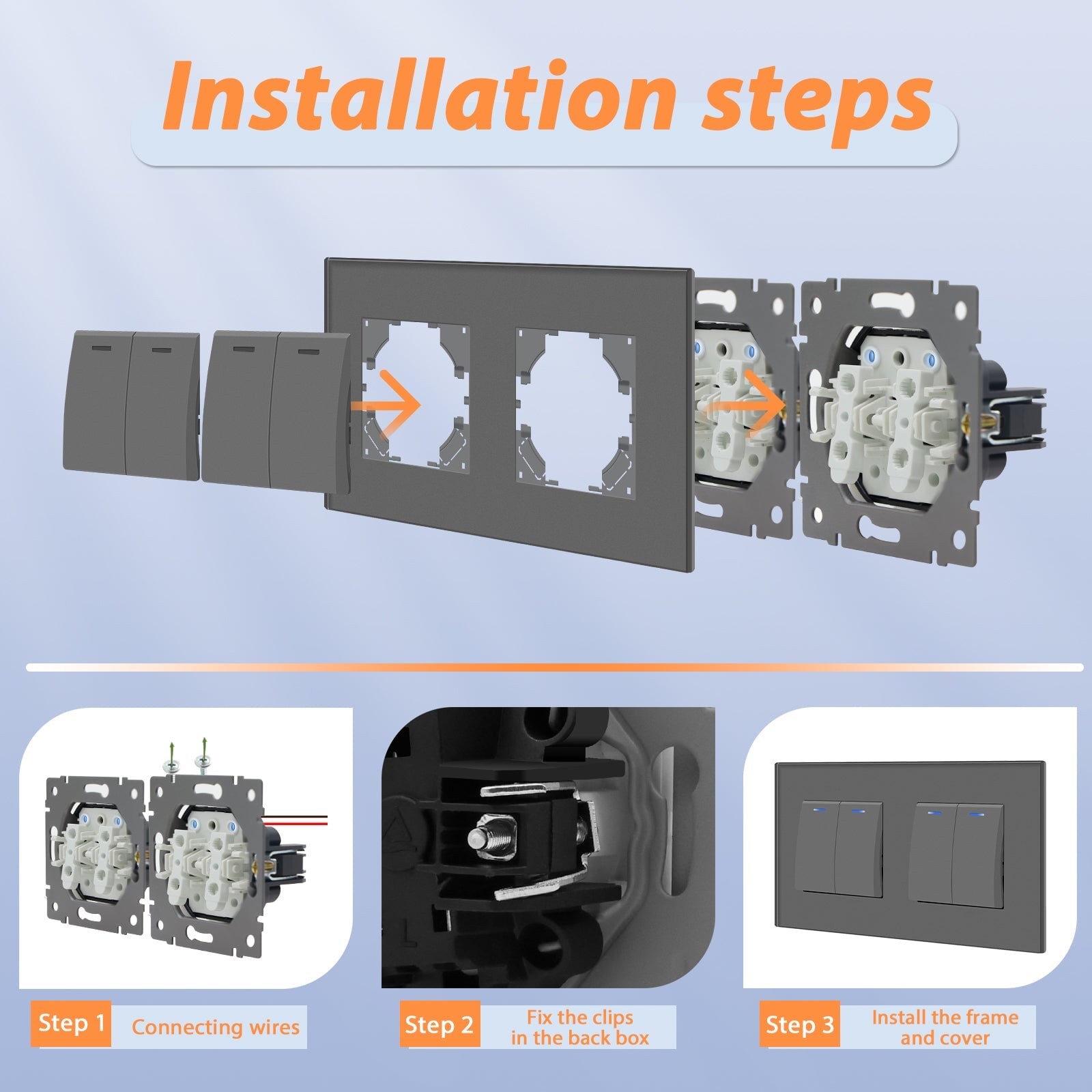 Bseed Double Button Light Switch with clamping Glass Panel White switch with LED Light Switches Bseedswitch 