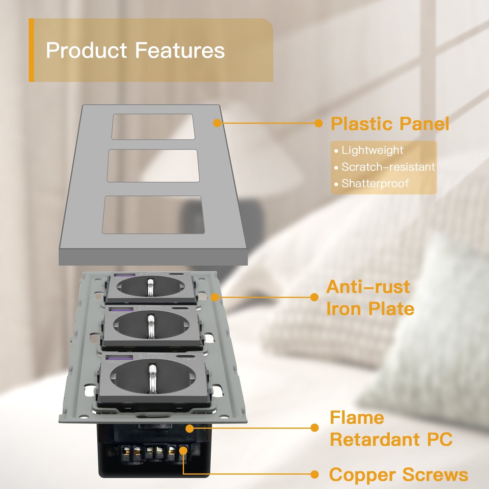 BSEED EU sockets with 20W PD Fast Charge Type-C PC Panel Power Outlets & Sockets Bseedswitch 