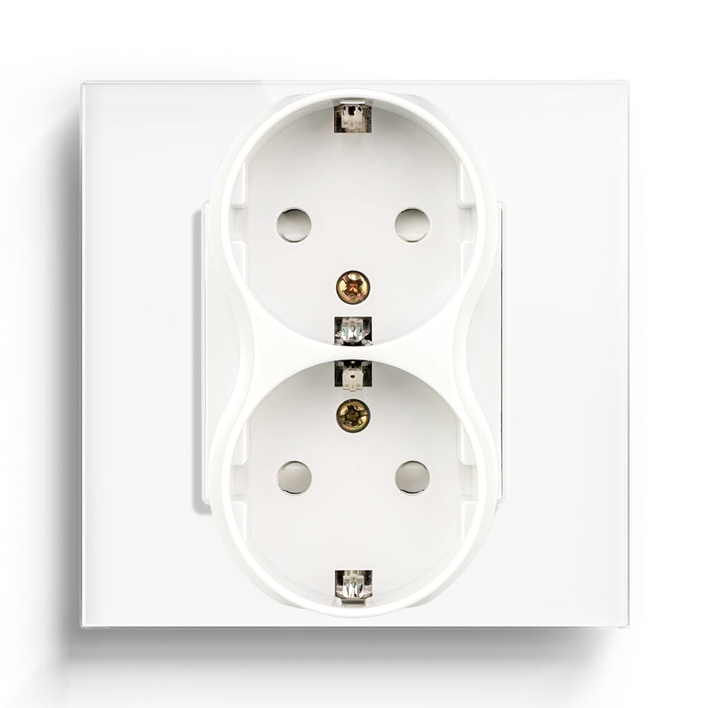 BSEED EU Double Sockets Power Wall Outlet Home Wall Power Sockets Glass Panel Power Outlets & Sockets Bseedswitch 