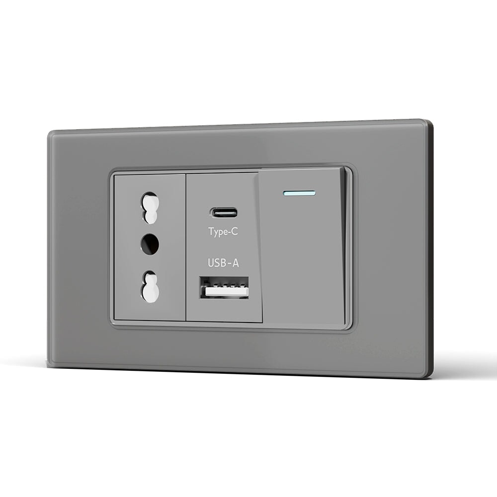 Italian Standard 16A Wall Socket With USB and 2.1A Type-c Ports Wall light switch 1Gang Bseedswitch 