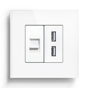 Bseed Double Internet Wall Sockets TEL +USB Socket Tempered Crystal Panel 86mm Power Outlets & Sockets Bseedswitch 