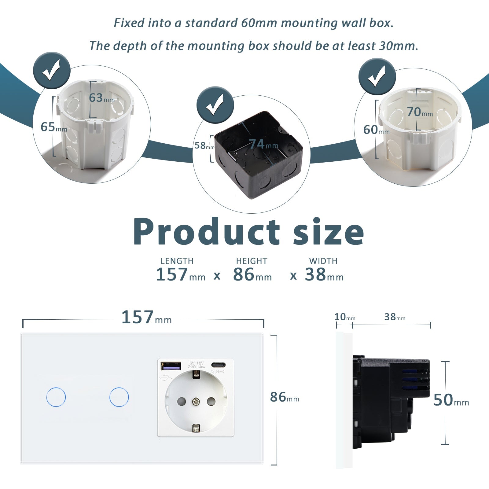 BSEED Smart Touch Switches 1/2/3 Gang Wifi Light Switch Plus EU Wall USB Socket Type-c Smart Life Google Alexa App Control Light Switches Bseedswitch 