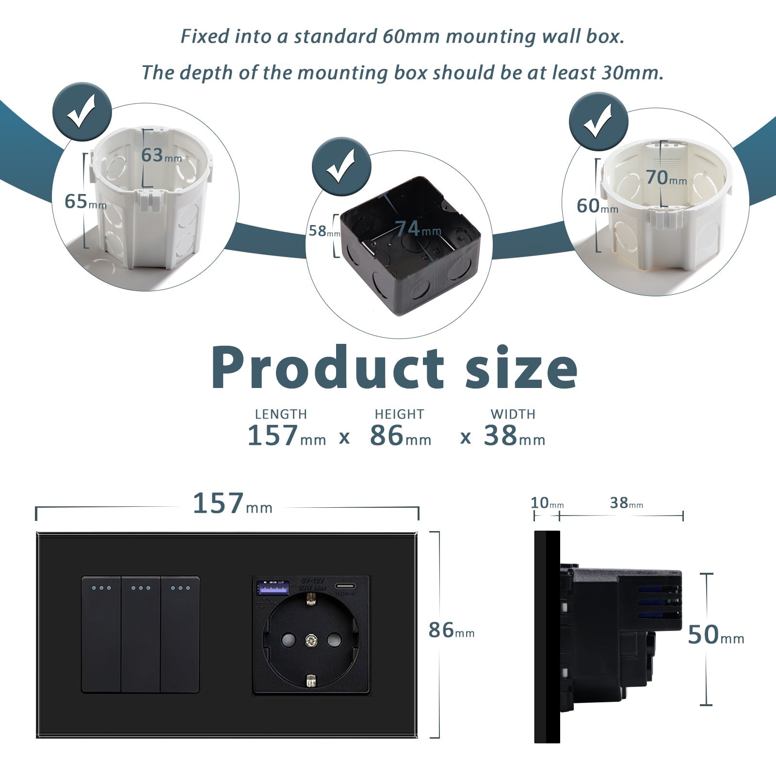 BSEED Mechanical 1/2/3 Gang 1/2Way Touch Light Switch With Normal Eu Socket with FAST charge typcs-c Power Outlets & Sockets Bseedswitch 