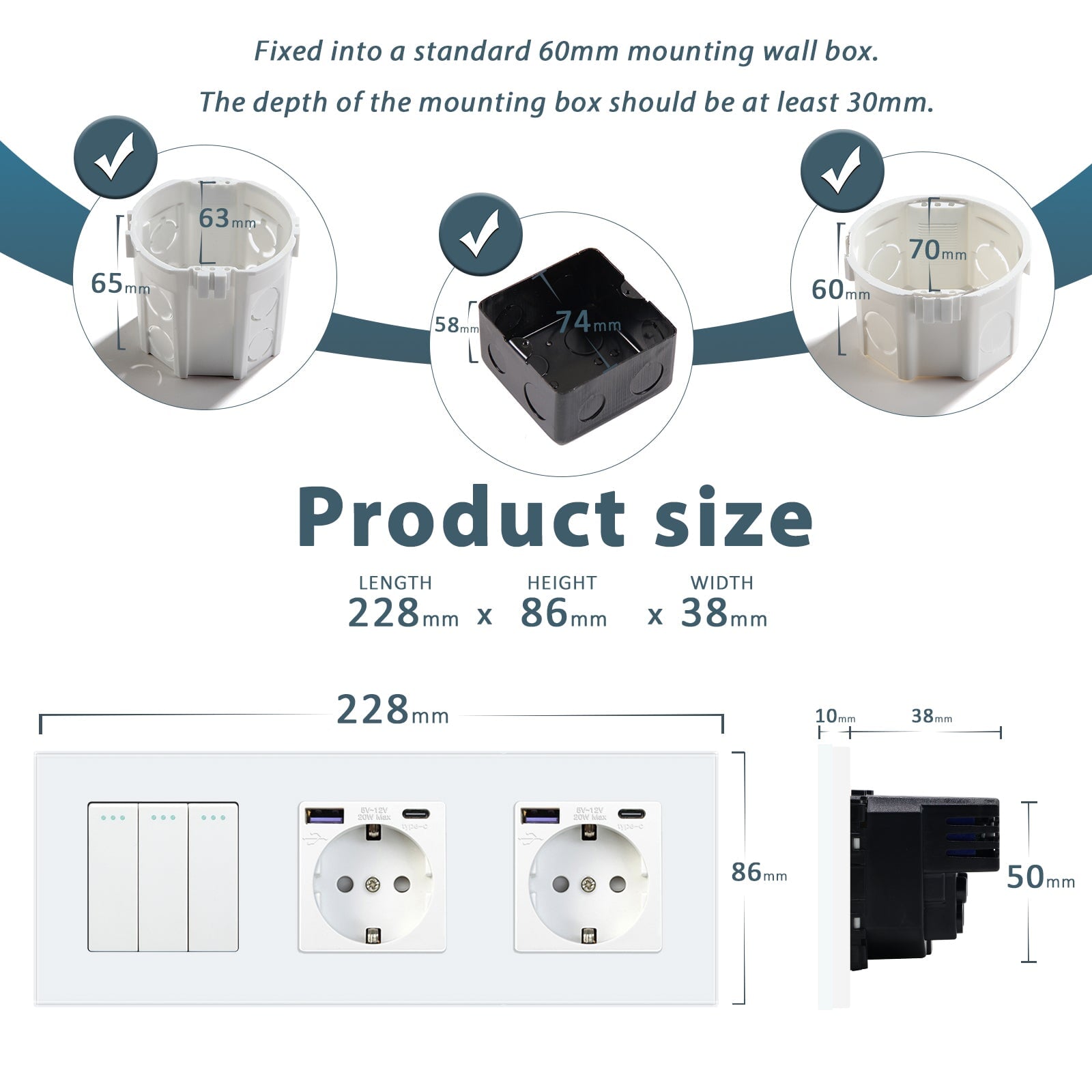 BSEED 1/2/3 Gang 1/2 Way Light Switch With Normal Eu Socket With fast charge USB-c Power Outlets & Sockets Bseedswitch 