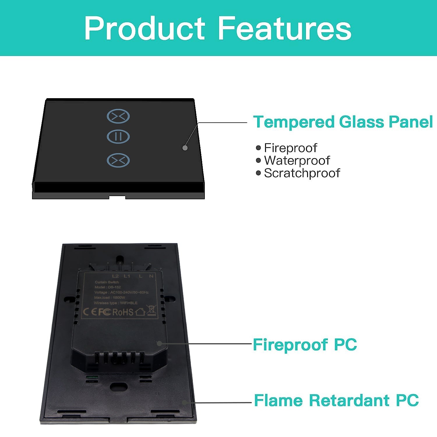 BSEED US Standard Smart Shutter Switch Wireless Glass Touch Switch For Roller Shutter Blinds Shutters Bseedswitch 