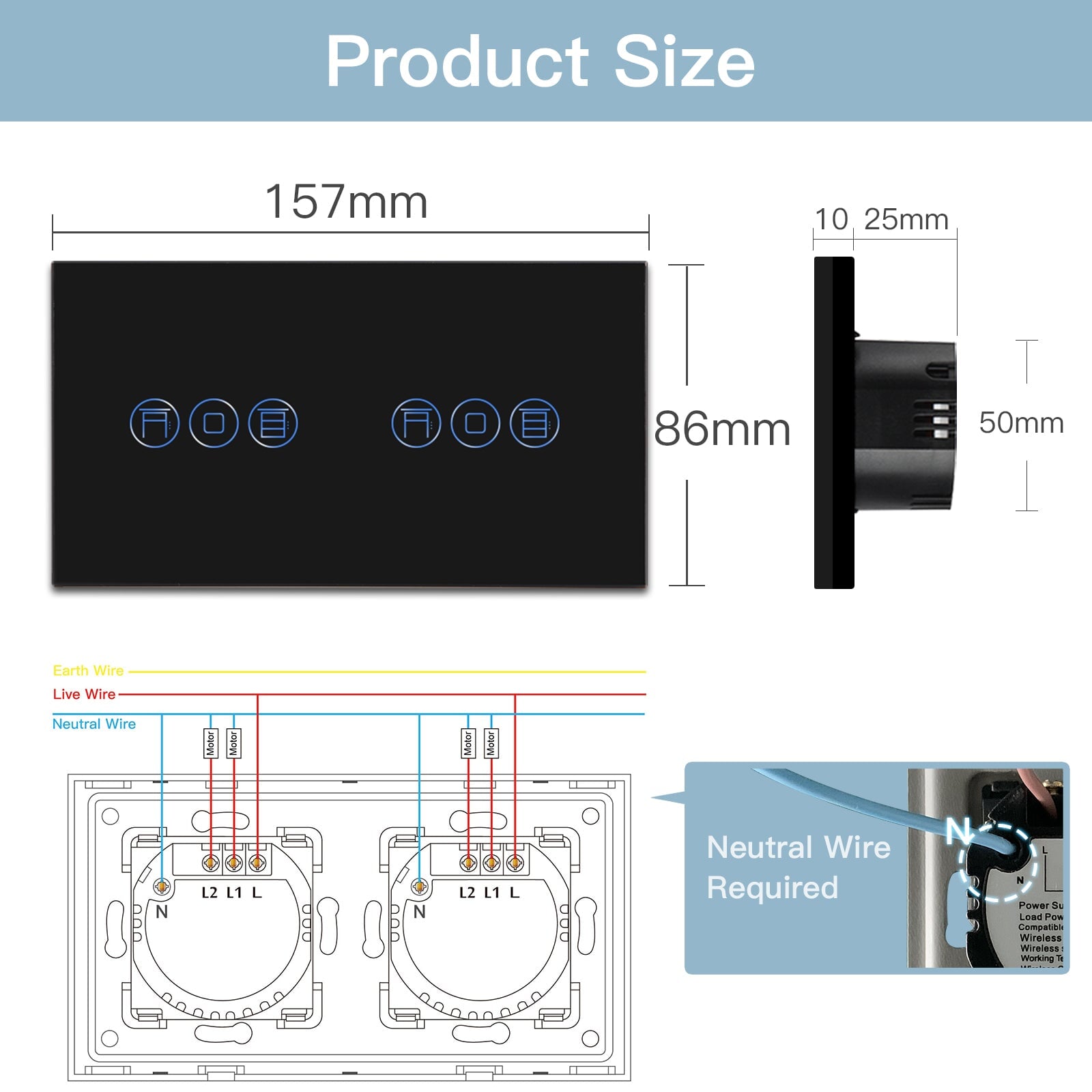 BSEED Zigbee doubel Shutter Switch Smart Wall Touch Switch Bseedswitch 