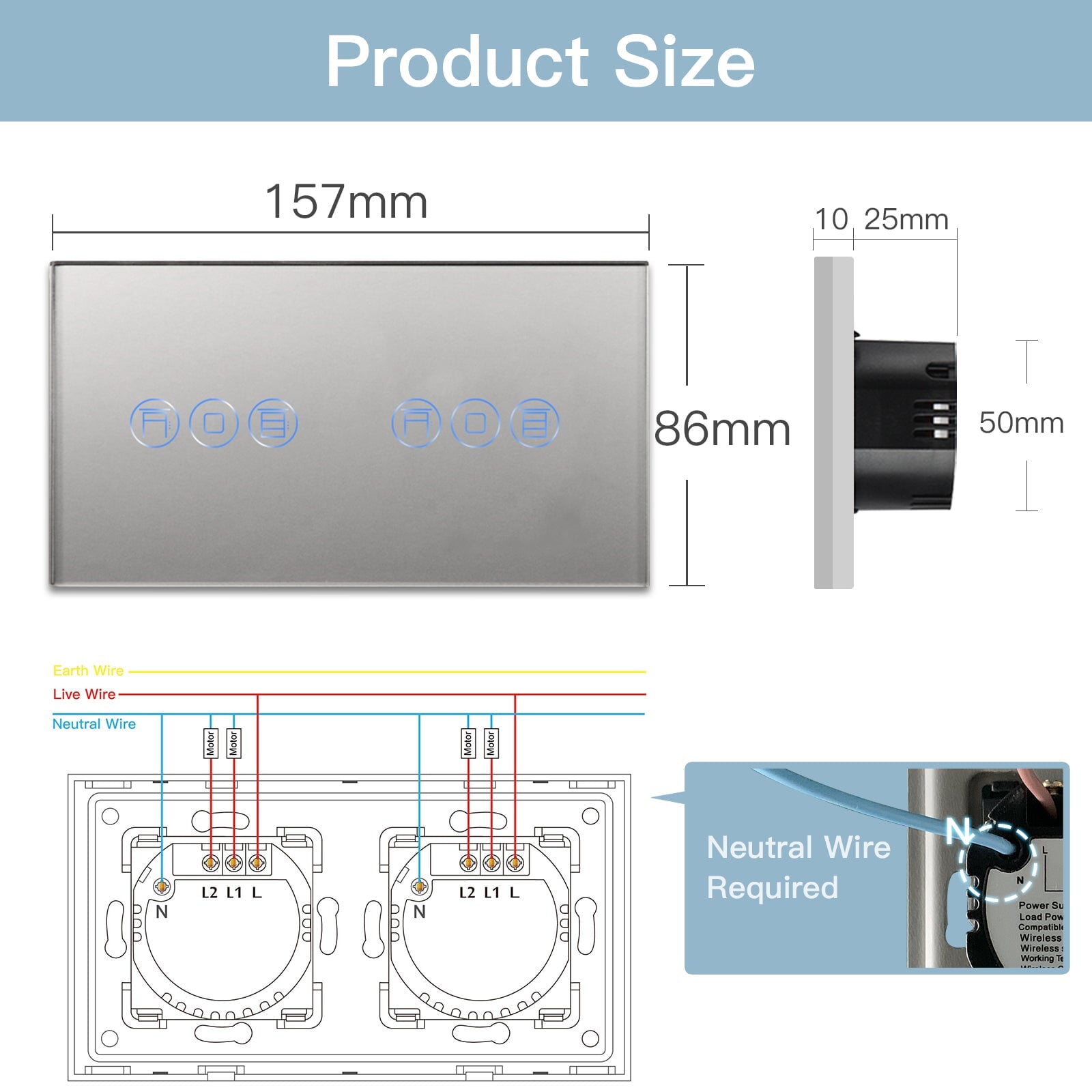 BSEED Zigbee doubel Shutter Switch Smart Wall Touch Switch Bseedswitch 