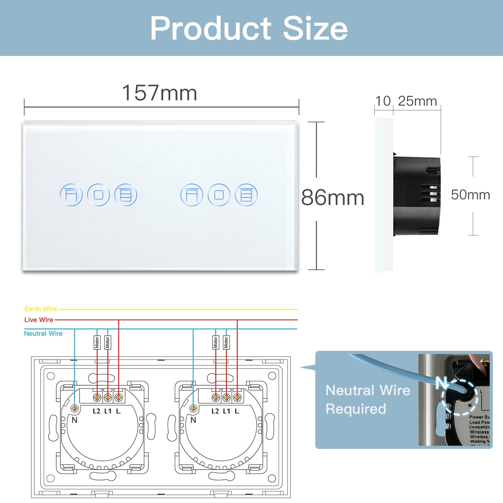 BSEED Zigbee doubel Shutter Switch Smart Wall Touch Switch Bseedswitch 