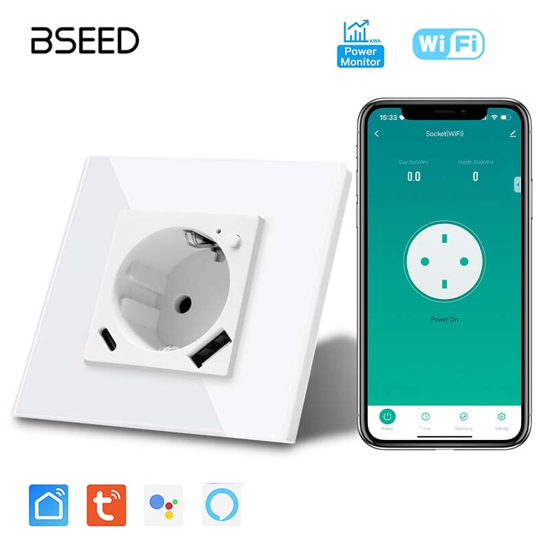 BSEED EU Wifi sockets Type-C t With USB With Energy Monitoring socket Bseedswitch White Single 