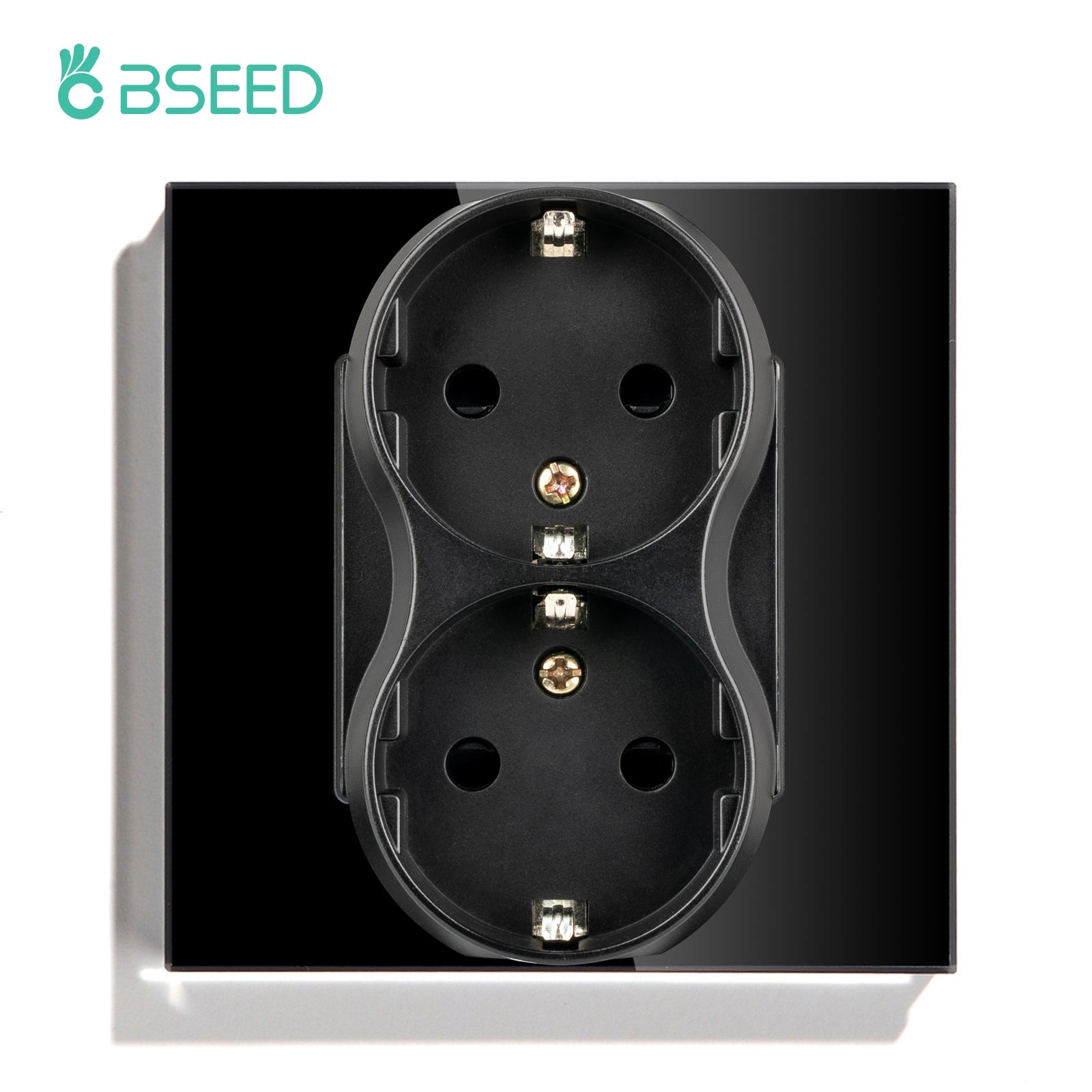 BSEED EU Double Sockets Power Wall Outlet Home Wall Power Sockets Glass Panel Power Outlets & Sockets Bseedswitch Black Single 