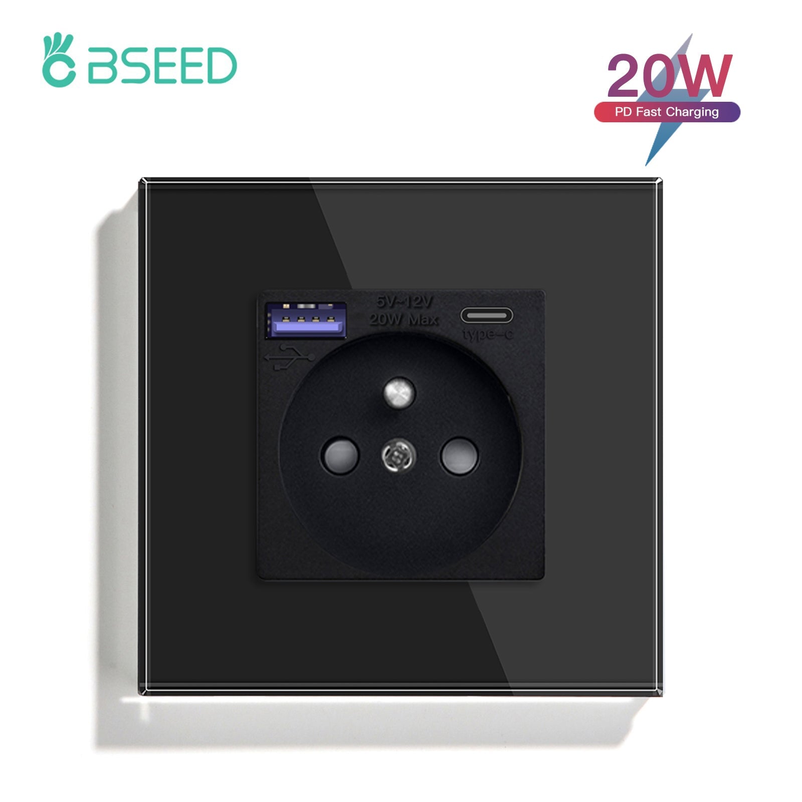 BSEED FR sockets with 20W PD Fast Charge Type-C Interface Outlet Wall Socket Power Outlets & Sockets Bseedswitch Black Signle 