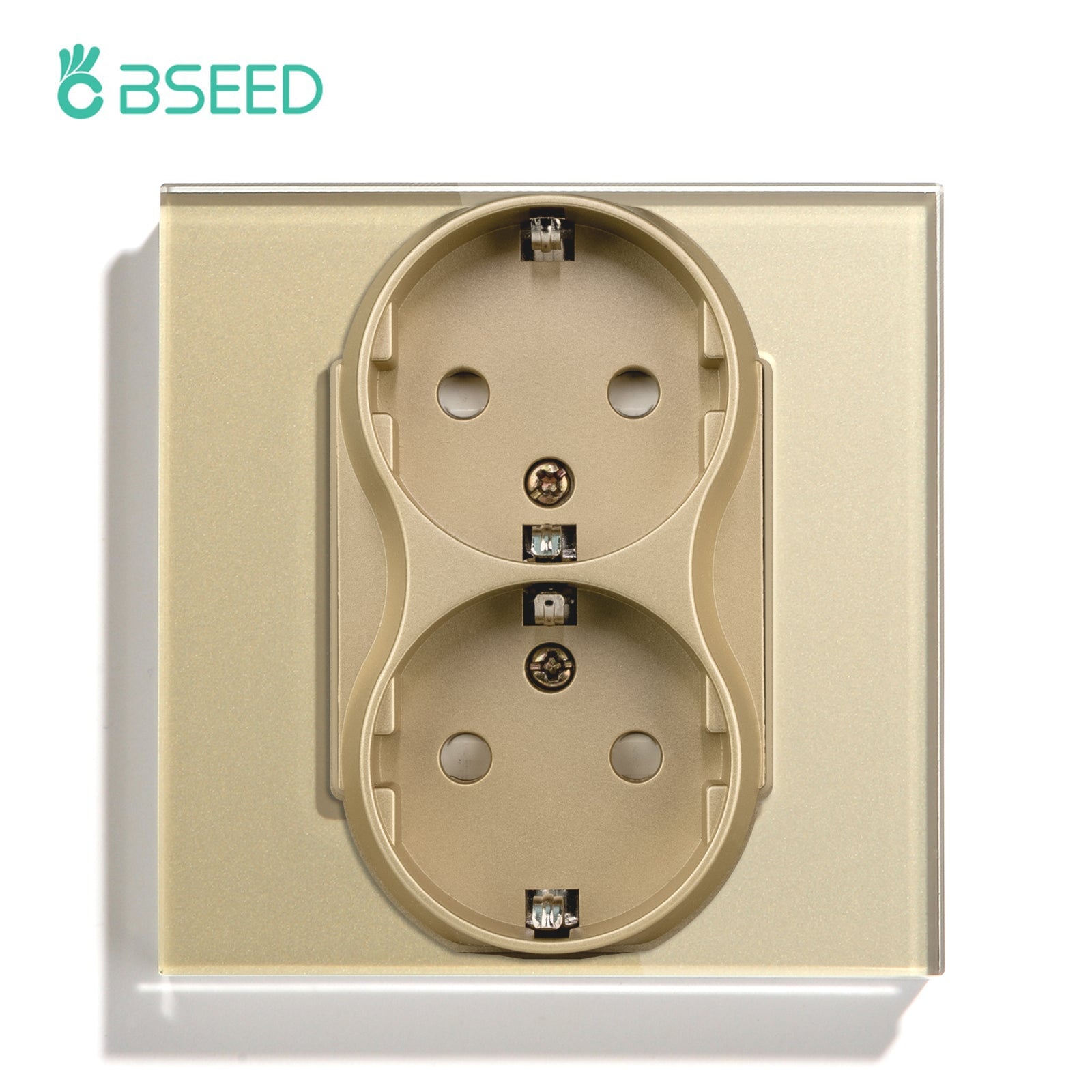 BSEED EU Double Sockets Power Wall Outlet Home Wall Power Sockets Glass Panel Power Outlets & Sockets Bseedswitch Gold Single 