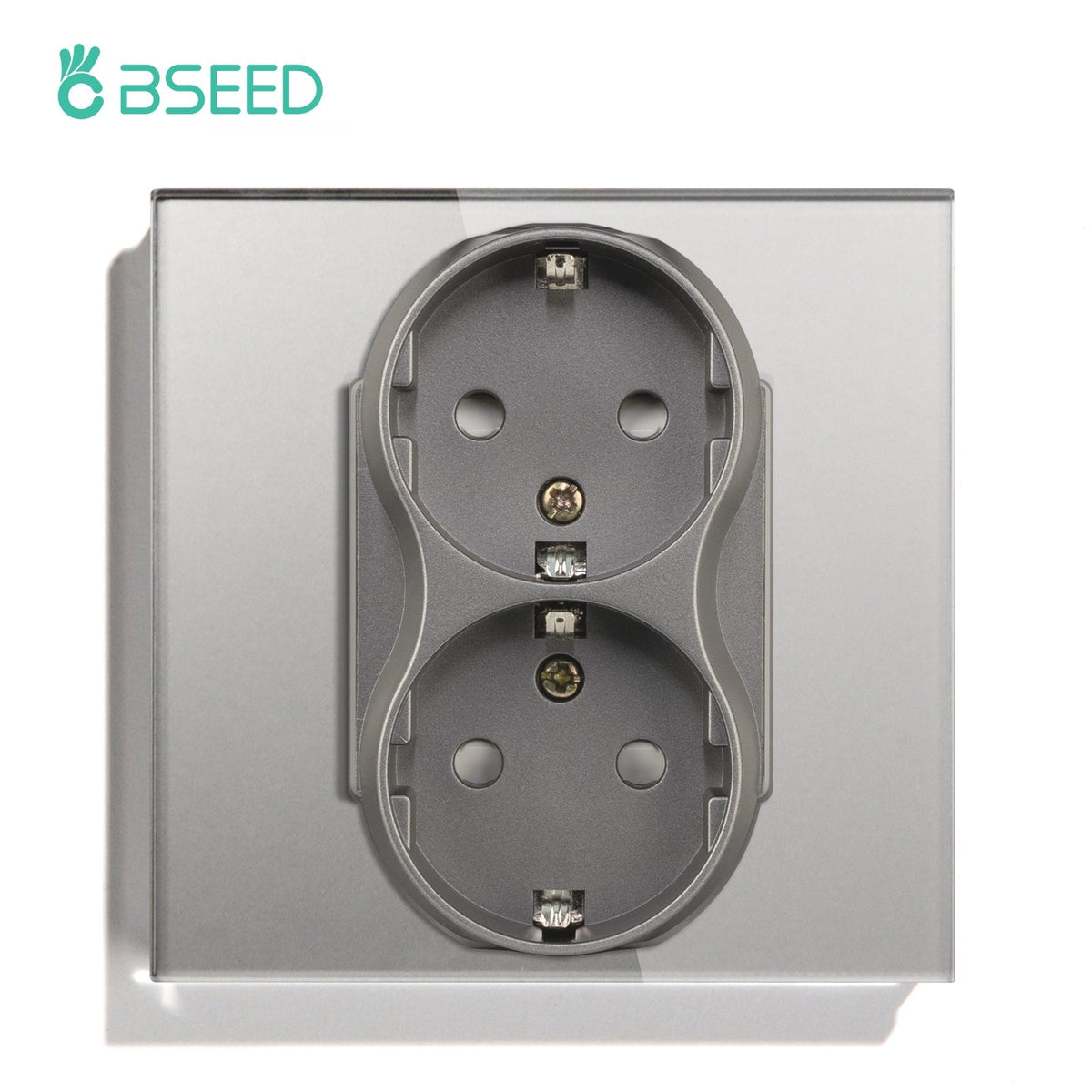 BSEED EU Double Sockets Power Wall Outlet Home Wall Power Sockets Glass Panel Power Outlets & Sockets Bseedswitch Grey Single 