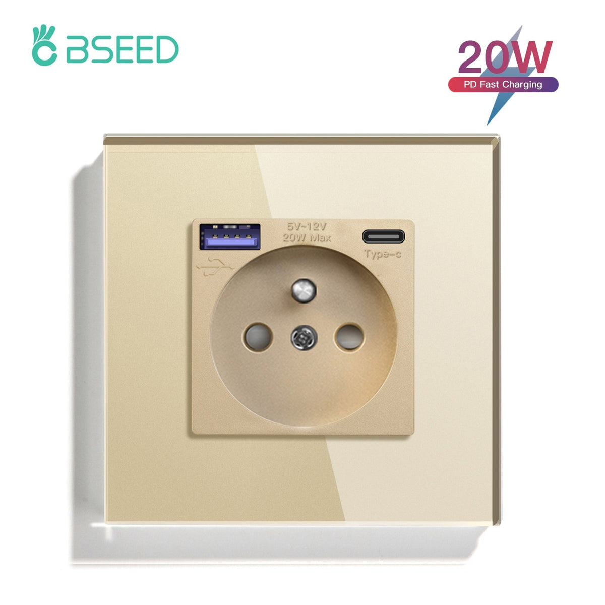 BSEED FR sockets with 20W PD Fast Charge Type-C Interface Outlet Wall Socket Power Outlets & Sockets Bseedswitch Golden Signle 