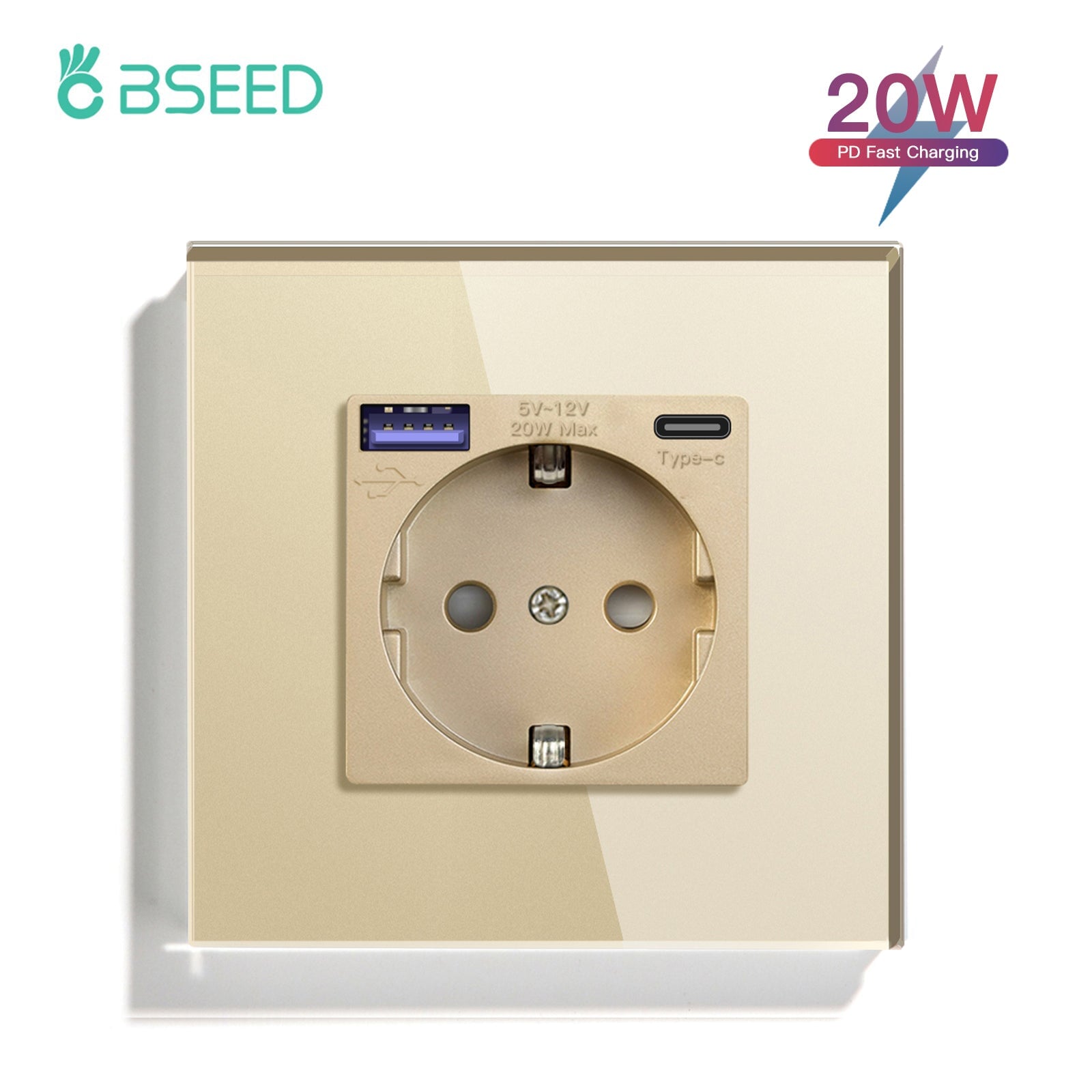 BSEED EU sockets with 20W PD Fast Charge Type-C Interface Outlet Wall Socket Power Outlets & Sockets Bseedswitch Golden Signle 