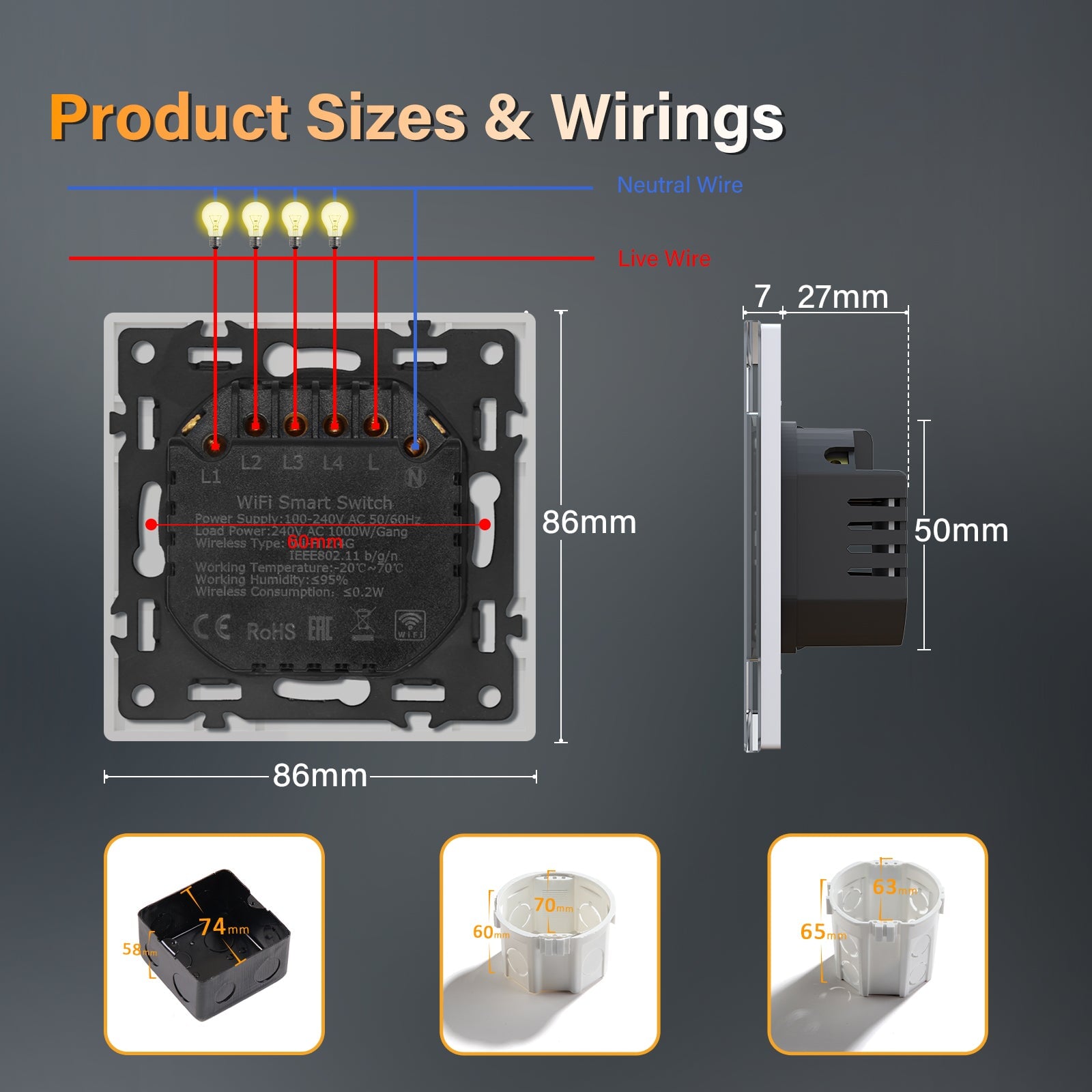 EC WiFi Click Light Switch Can Multi-control Glass Panel Work with Alexa/Google Home Contol by Tuya/Samrt Life Light Switches Bseedswitch 