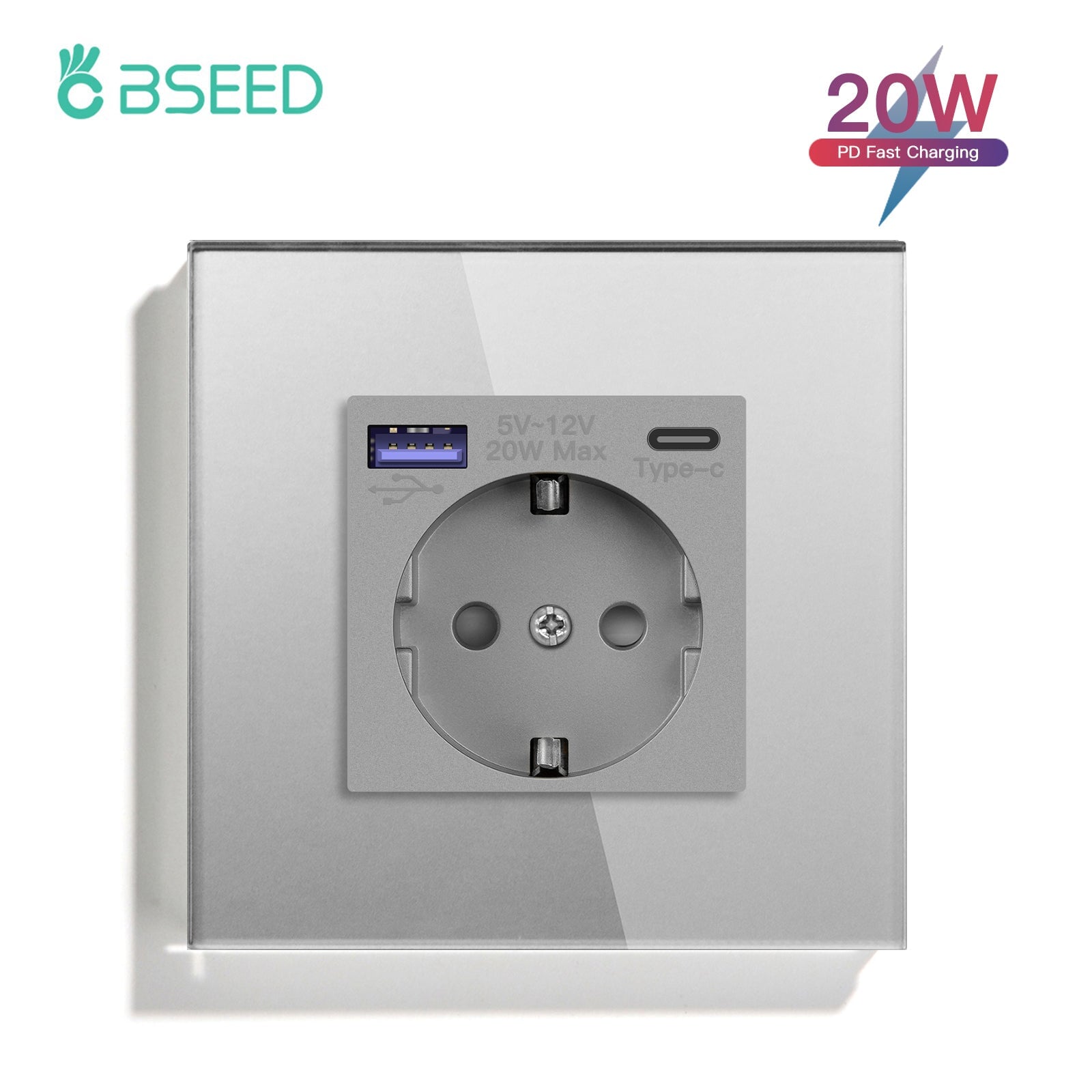 BSEED EU sockets with 20W PD Fast Charge Type-C Interface Outlet Wall Socket Power Outlets & Sockets Bseedswitch Grey Signle 