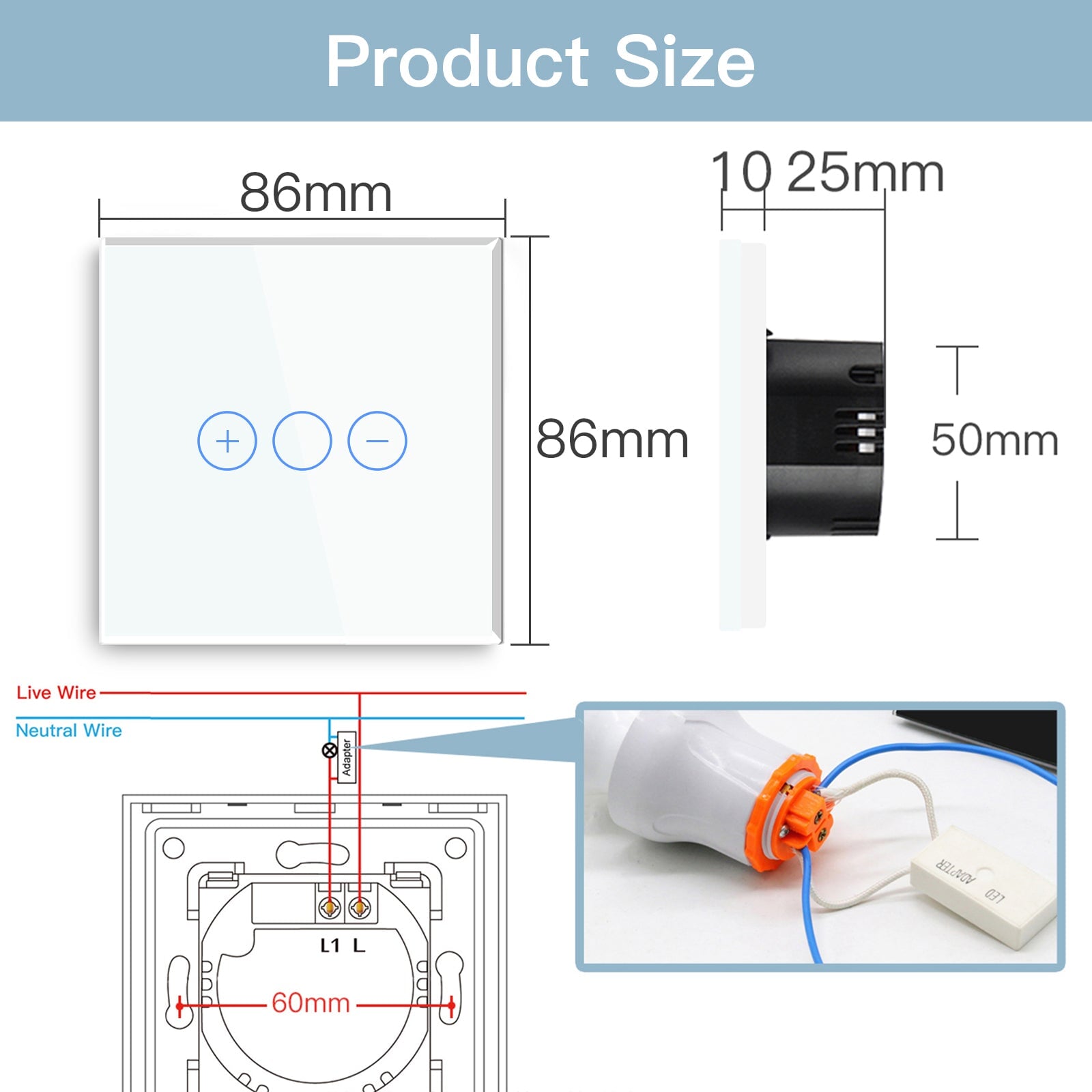 Bseed EU Standard Touch Sensor Dimmer Switch 1Gang 1Way Crystal Glass Dimmable LED Light Switches Home Dimmer Wall Switches Light Switches Bseedswitch 