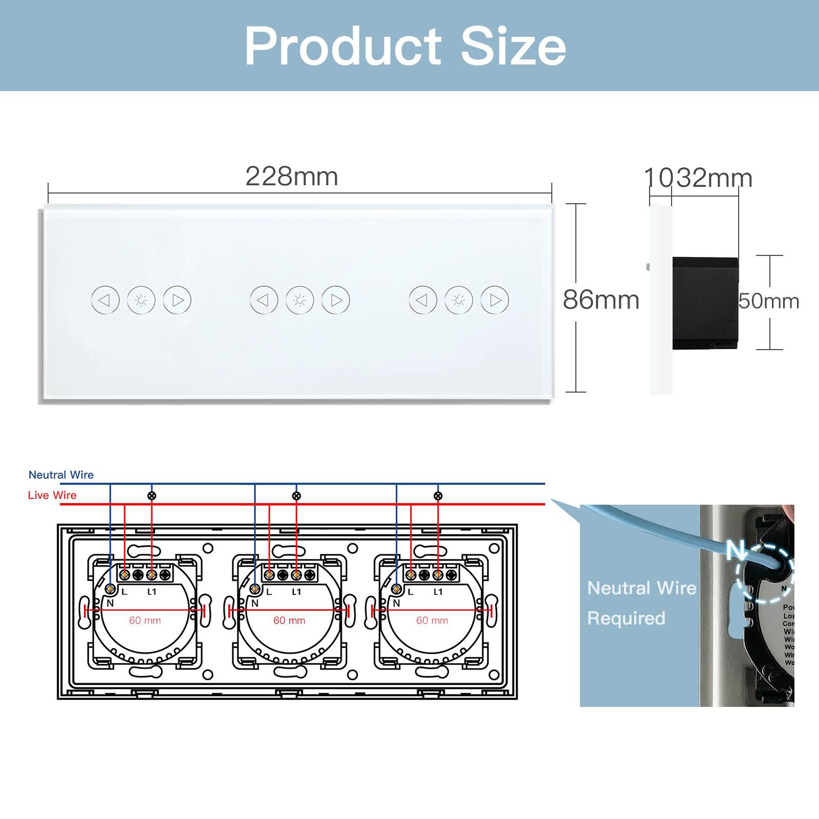 Bseed 4x WiFi Touch Dimmer Switch 299mm Crystal Glass Panel Smart Blind Work With Tuya App Switch Bseedswitch 