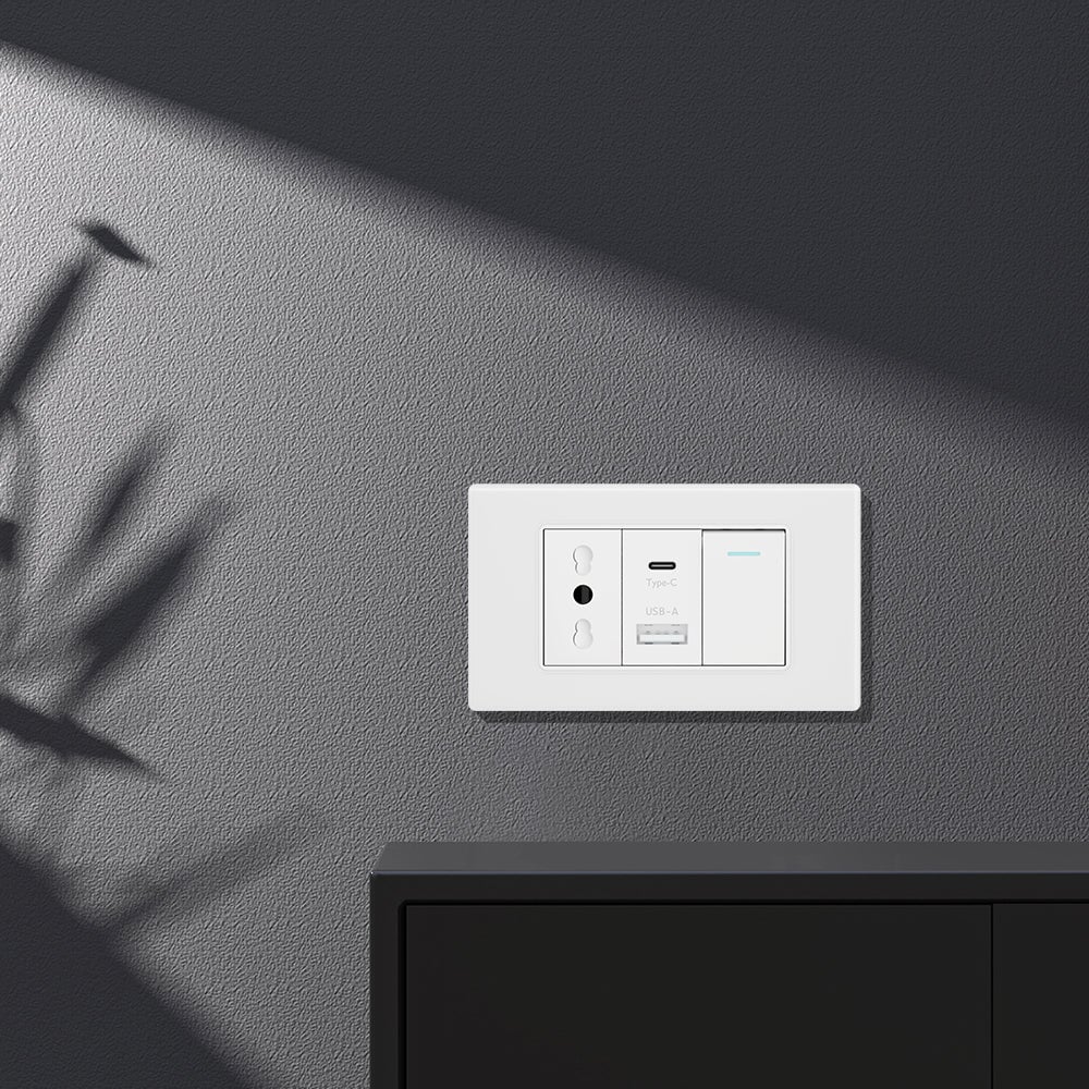 Italian Standard 16A Wall Socket With USB and 2.1A Type-c Ports Wall light switch 1Gang Bseedswitch 