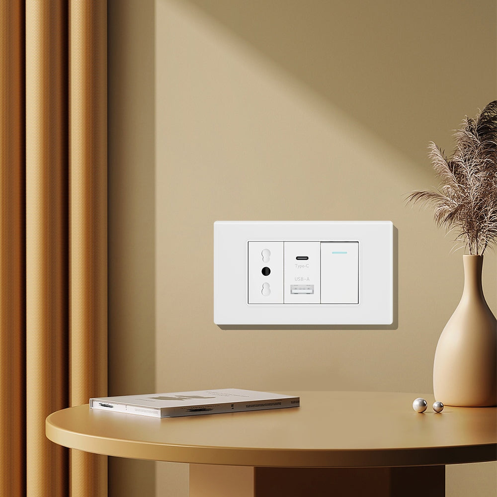 Italian Standard 16A Wall Socket With USB and 2.1A Type-c Ports Wall light switch 1Gang Bseedswitch 